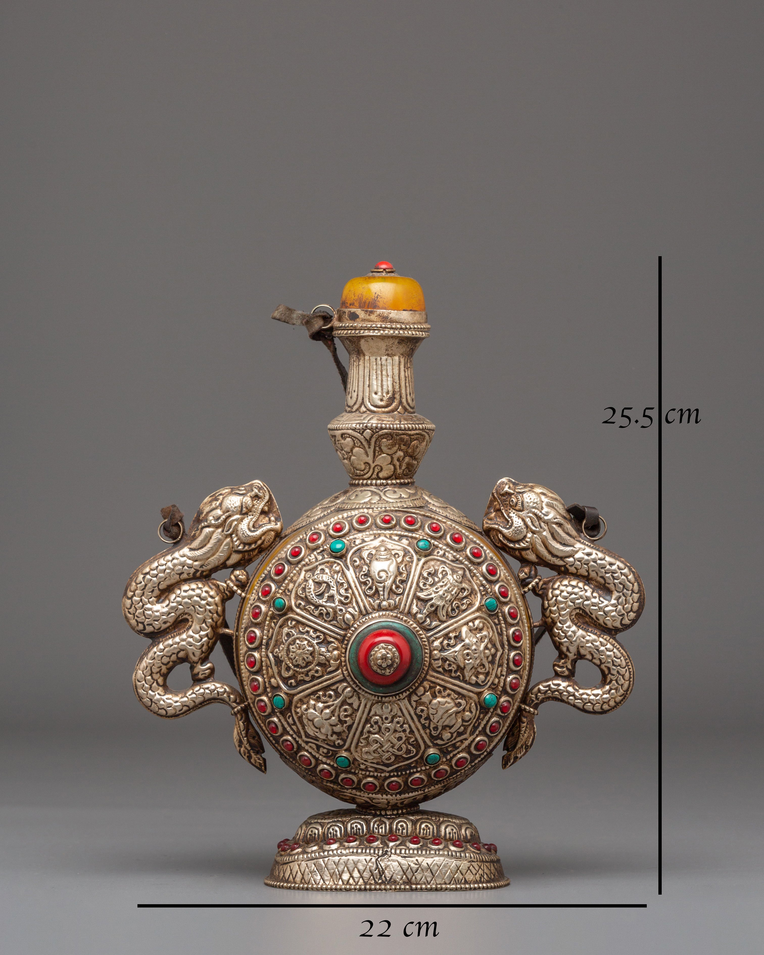 Sacred Tibetan Snuff Pot | Silver Plated Pot with Coral & Turquoise