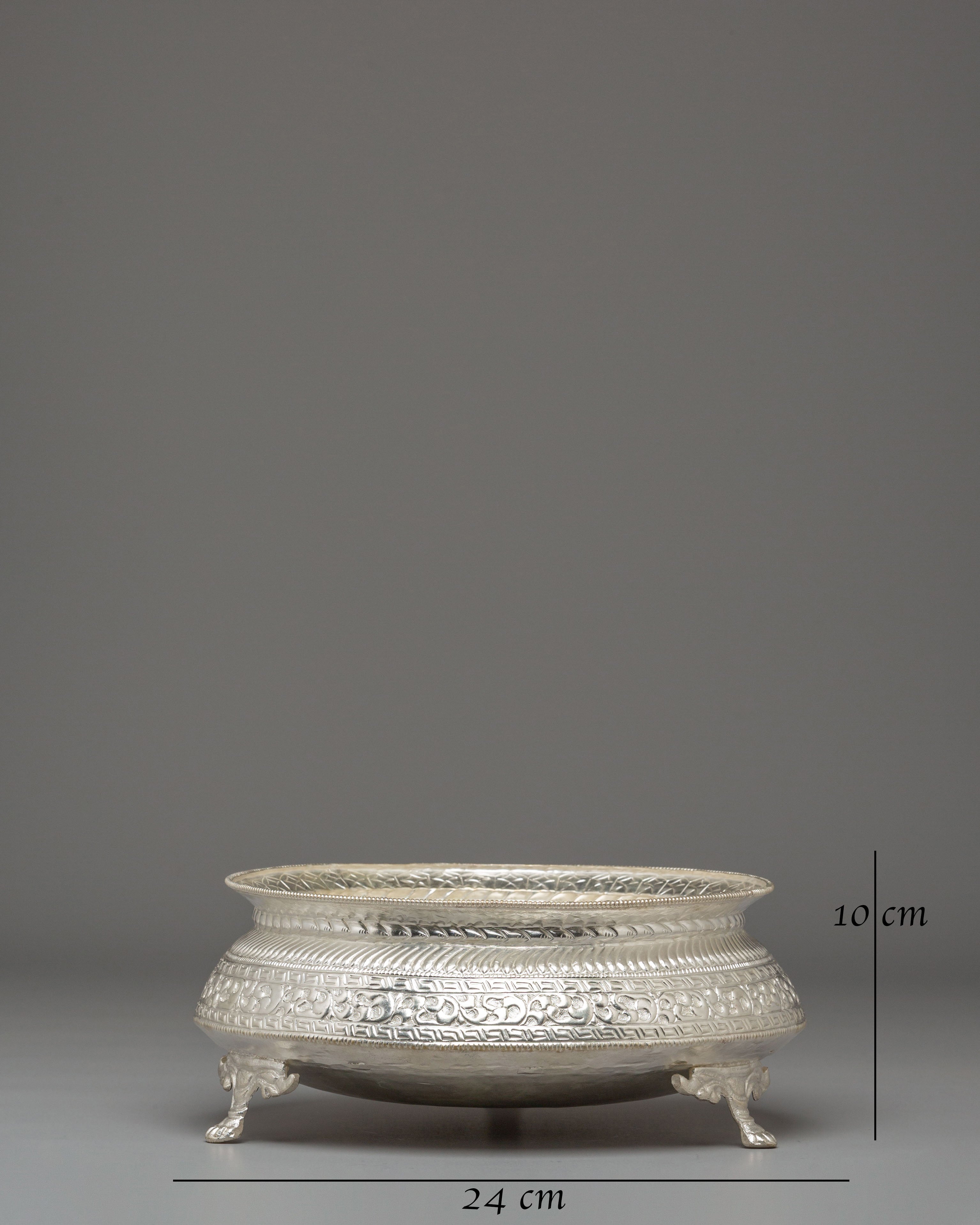 Himalayan Ritual Urli Bowl | Silver-Plated Brass Offering Bowl for Altar Decor