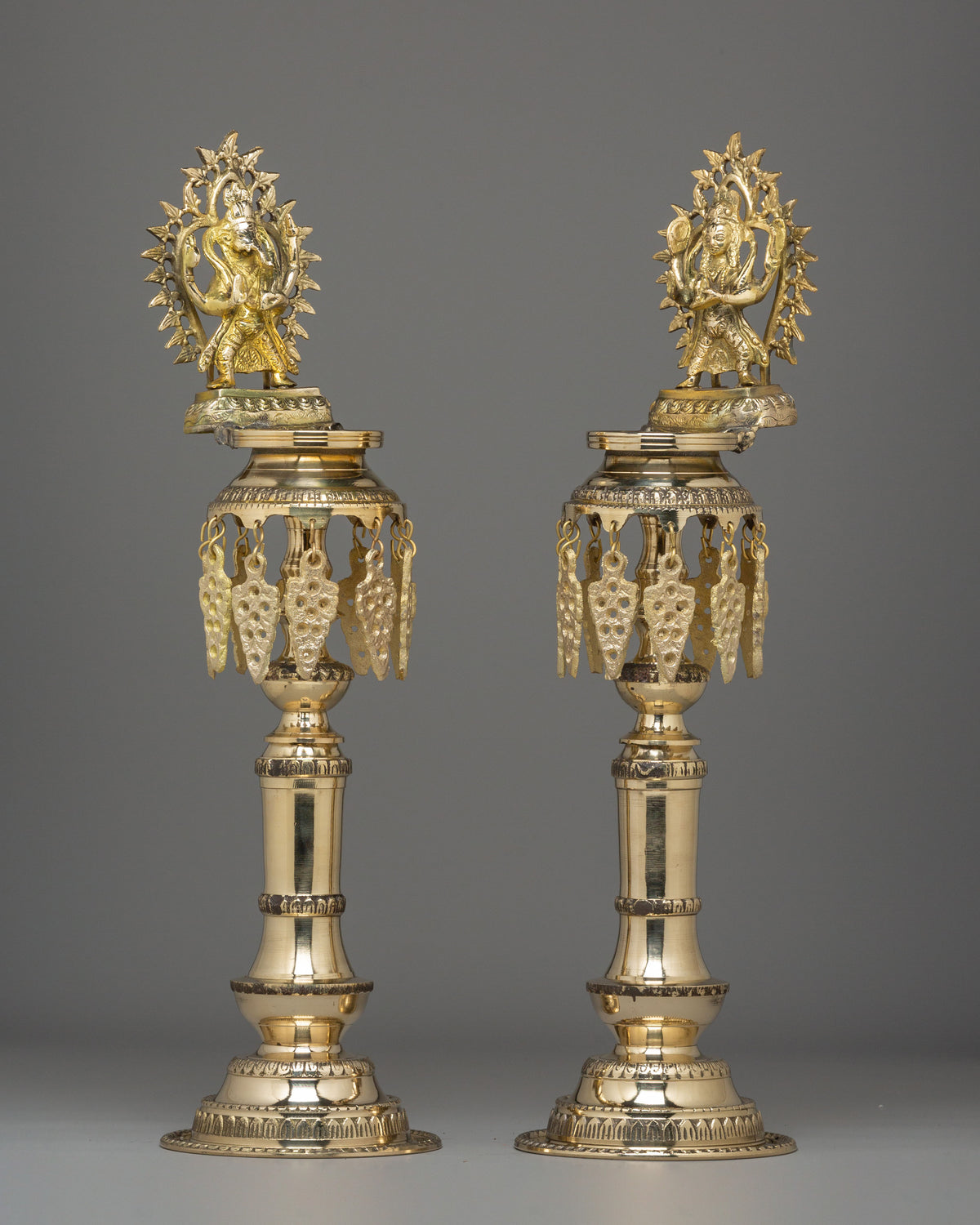 Brass Oil Lamp Set for Puja | Handcrafted Hindu Ritual Lamp Pair