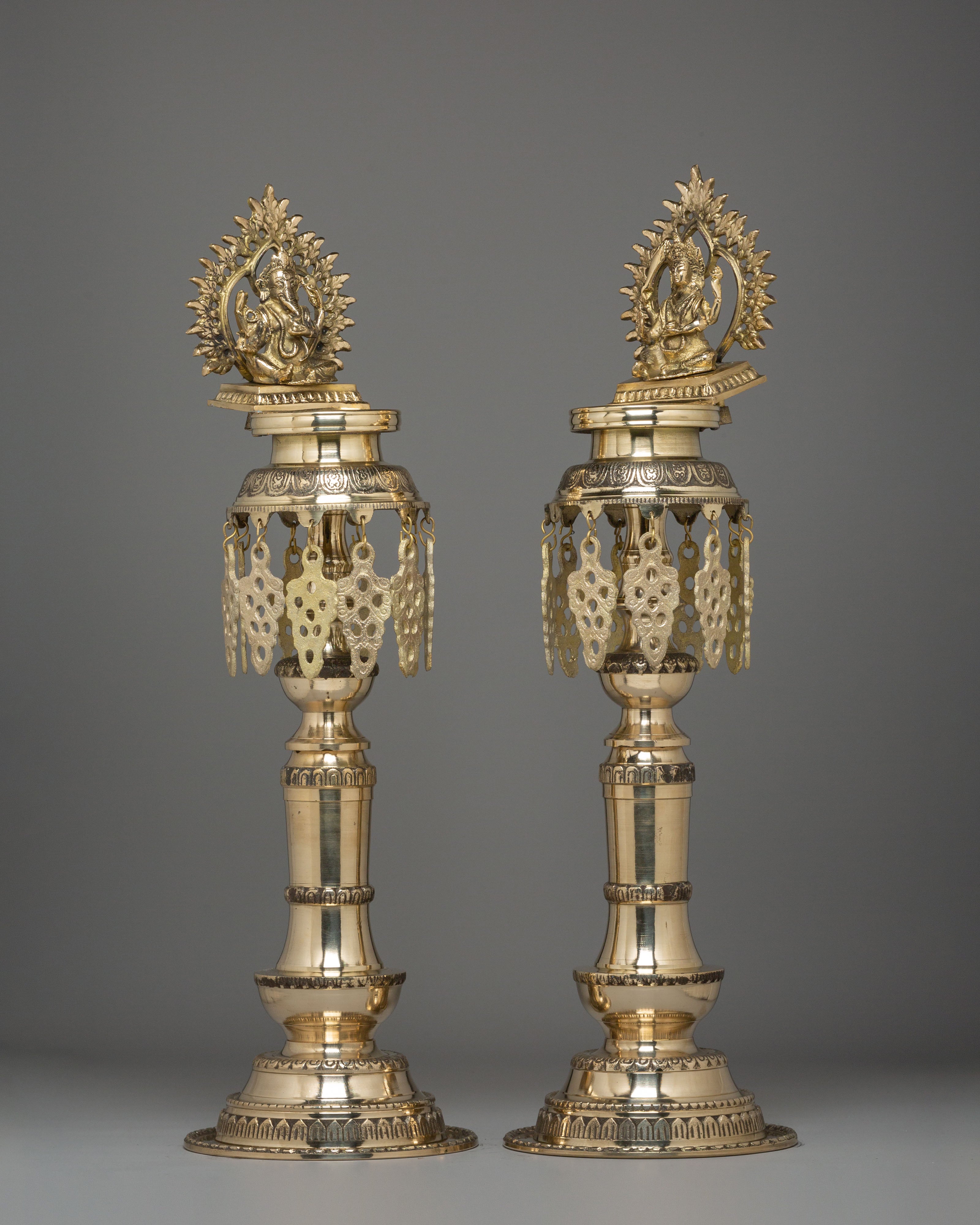 Handcrafted Buddhist Oil Lamp Set | Brass Ritual Lamps for Temple Ceremonies