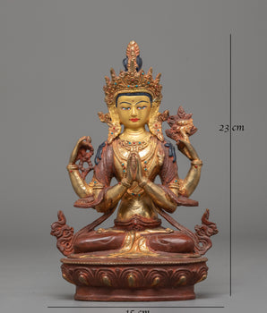 Gold Plated Statue of Bodhisattva Chenrezig | Deity of Compassion