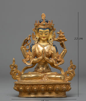 Handmade Tibetan Chenrezig Statue | One who Looks With Unwavering Eye