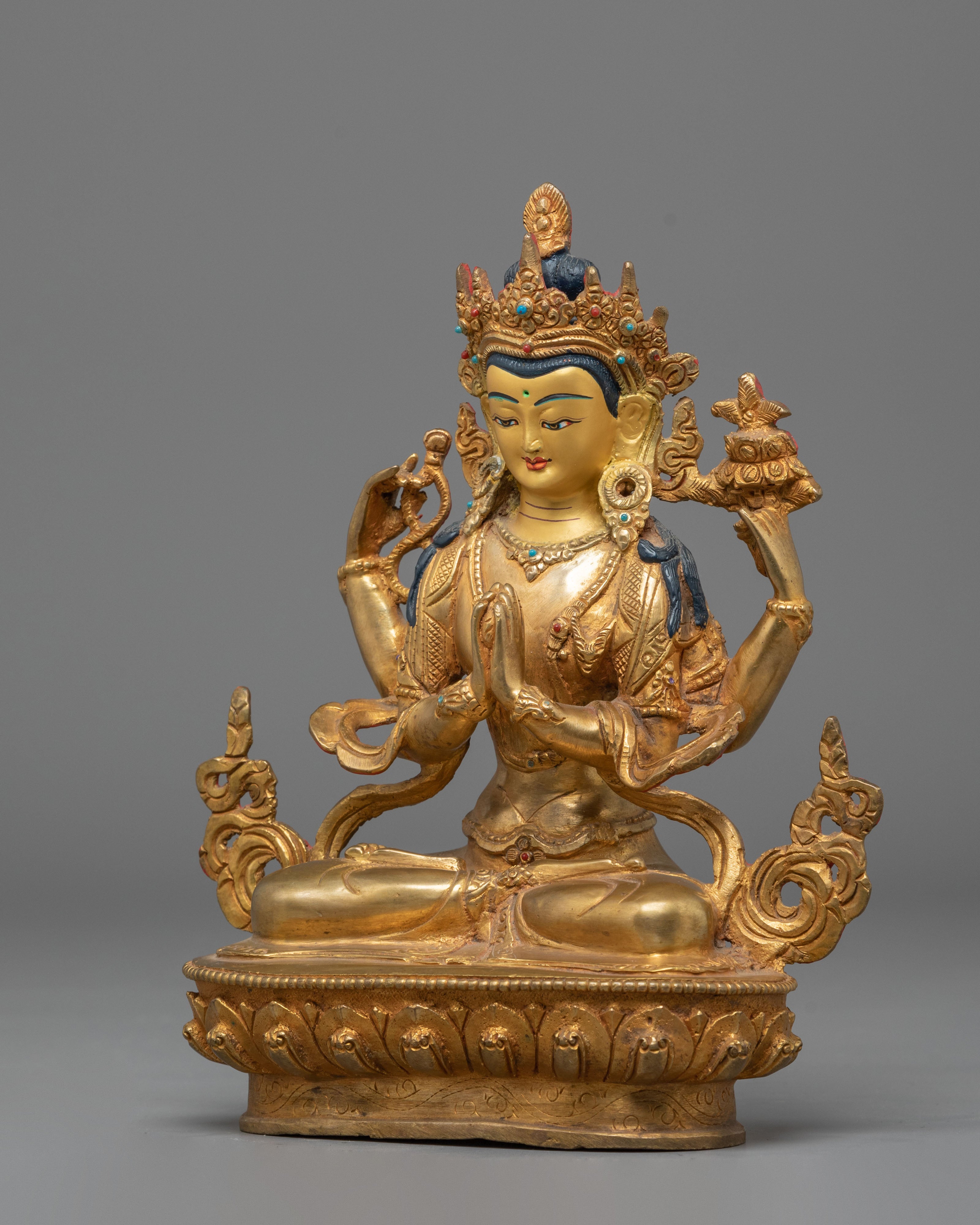 Handmade Tibetan Chenrezig Statue | One who Looks With Unwavering Eye