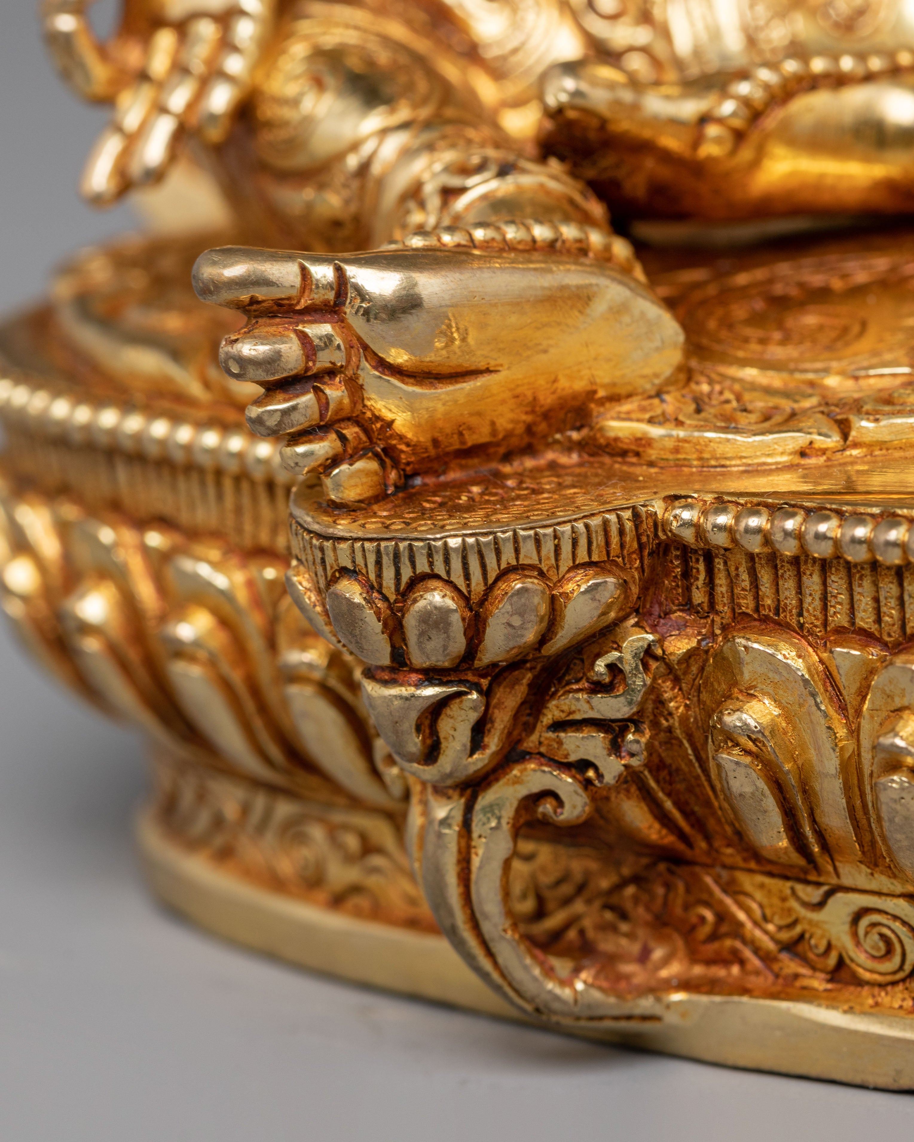 Mother Shyama Tara Sacred Statue | Gold Plated Copper Sculpture with Coral & Turquoise