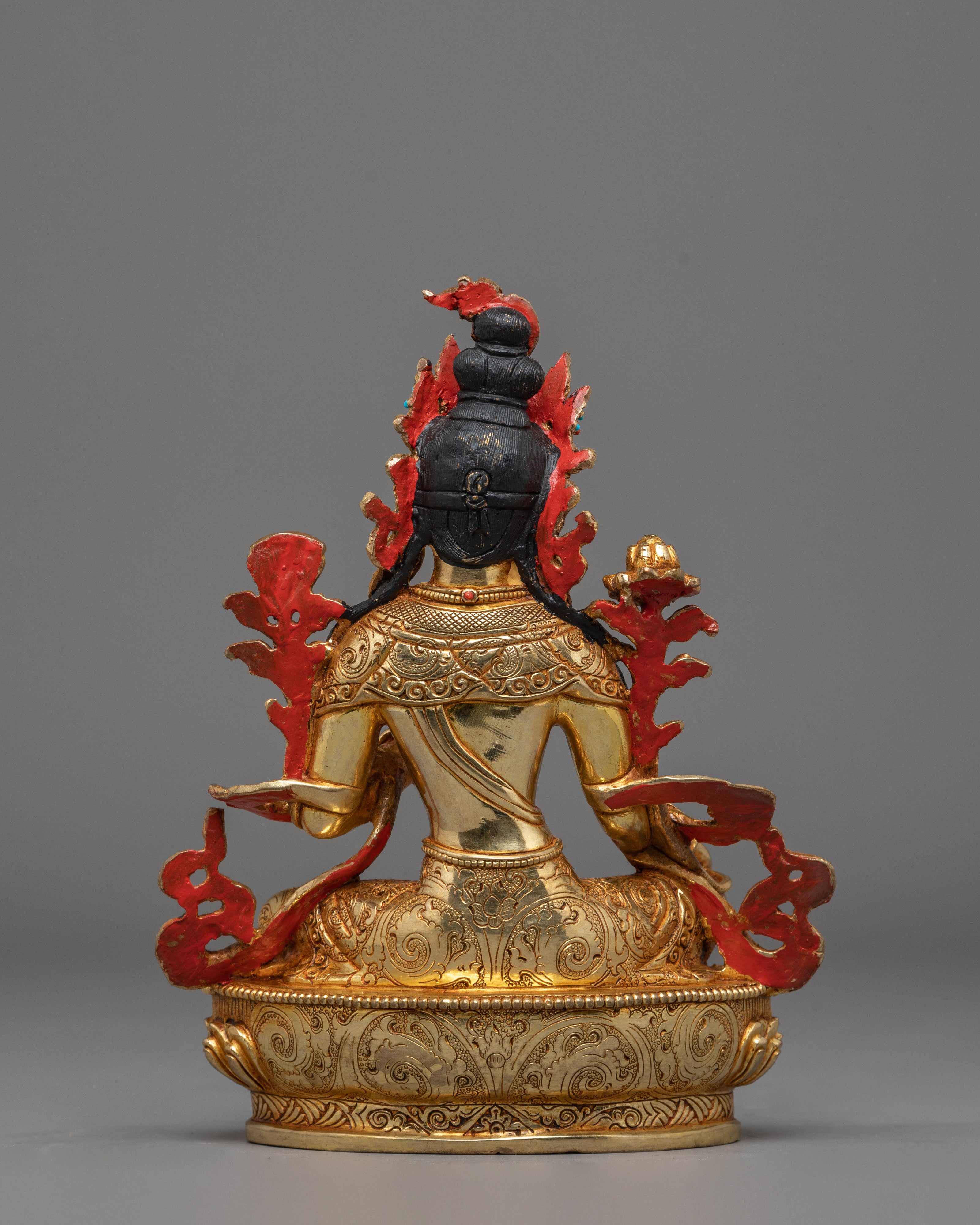 Mother Shyama Tara Sacred Statue | Gold Plated Copper Sculpture with Coral & Turquoise