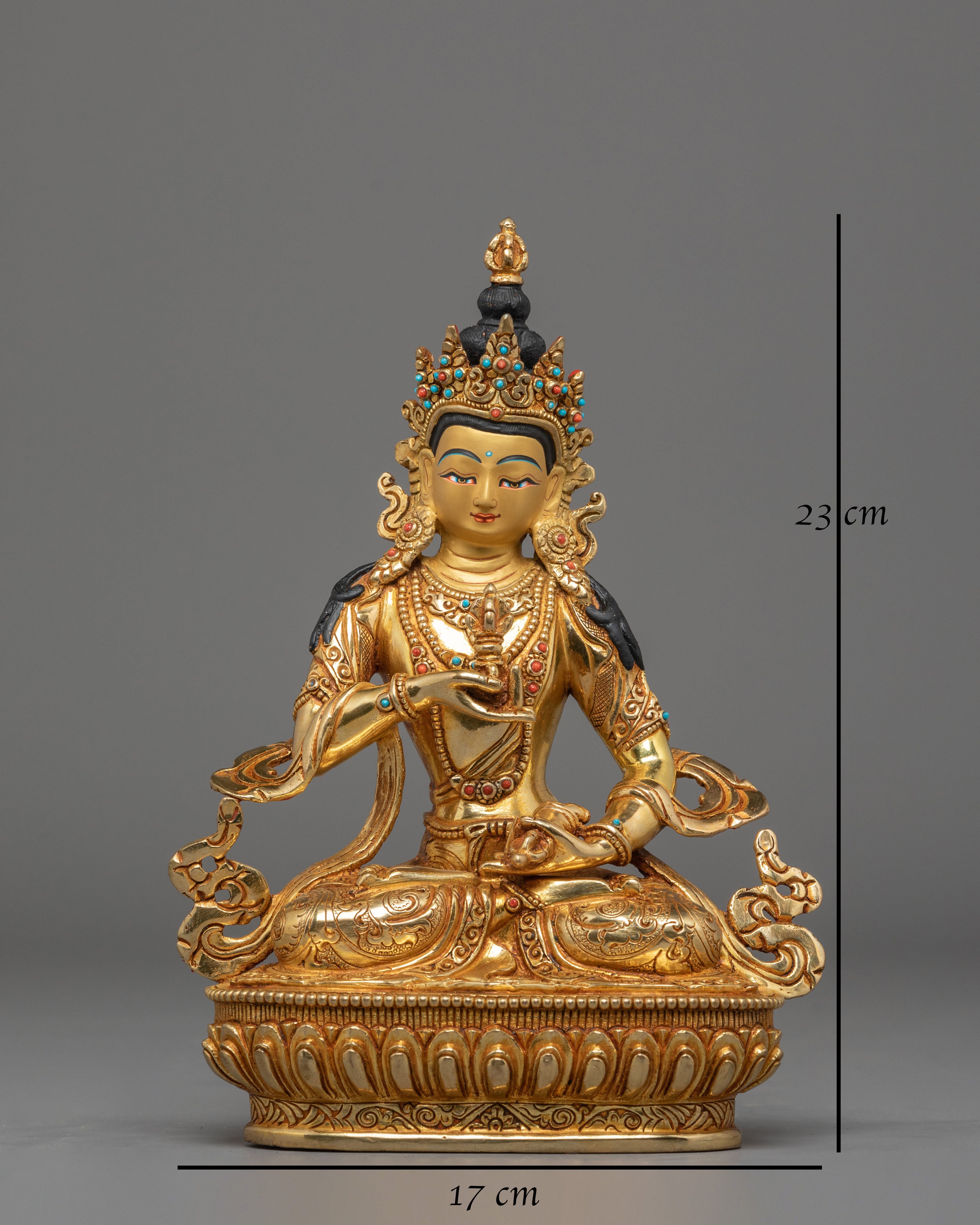 Vajrasattva Statue for Altar Decor | Gold Plated Copper Sculpture with Coral & Turquoise