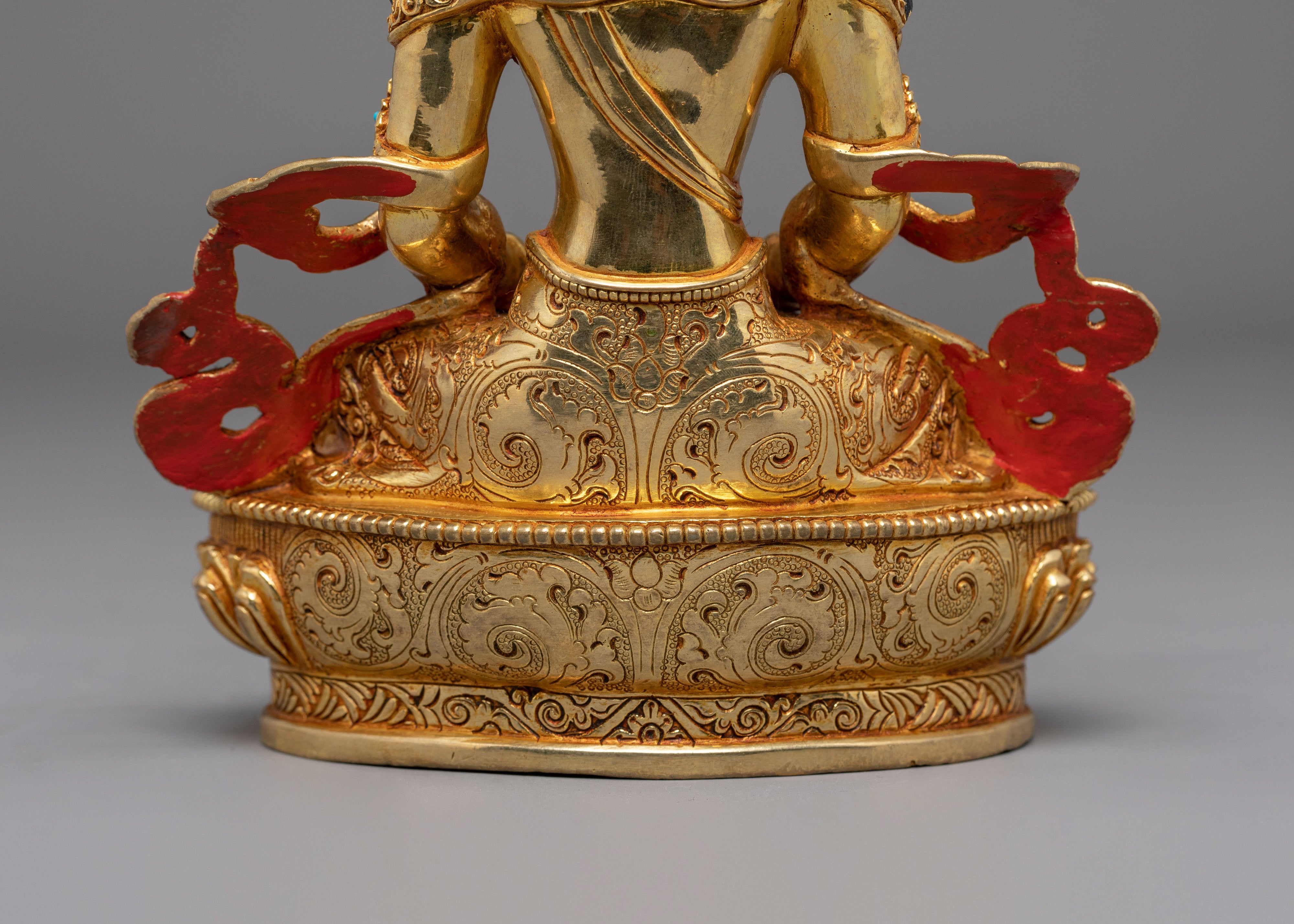 Sacred Amitayus Buddha Statue | Gold Plated Sculpture with Coral & Turquoise