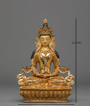 Sacred Amitayus Buddha Statue | Gold Plated Sculpture with Coral & Turquoise