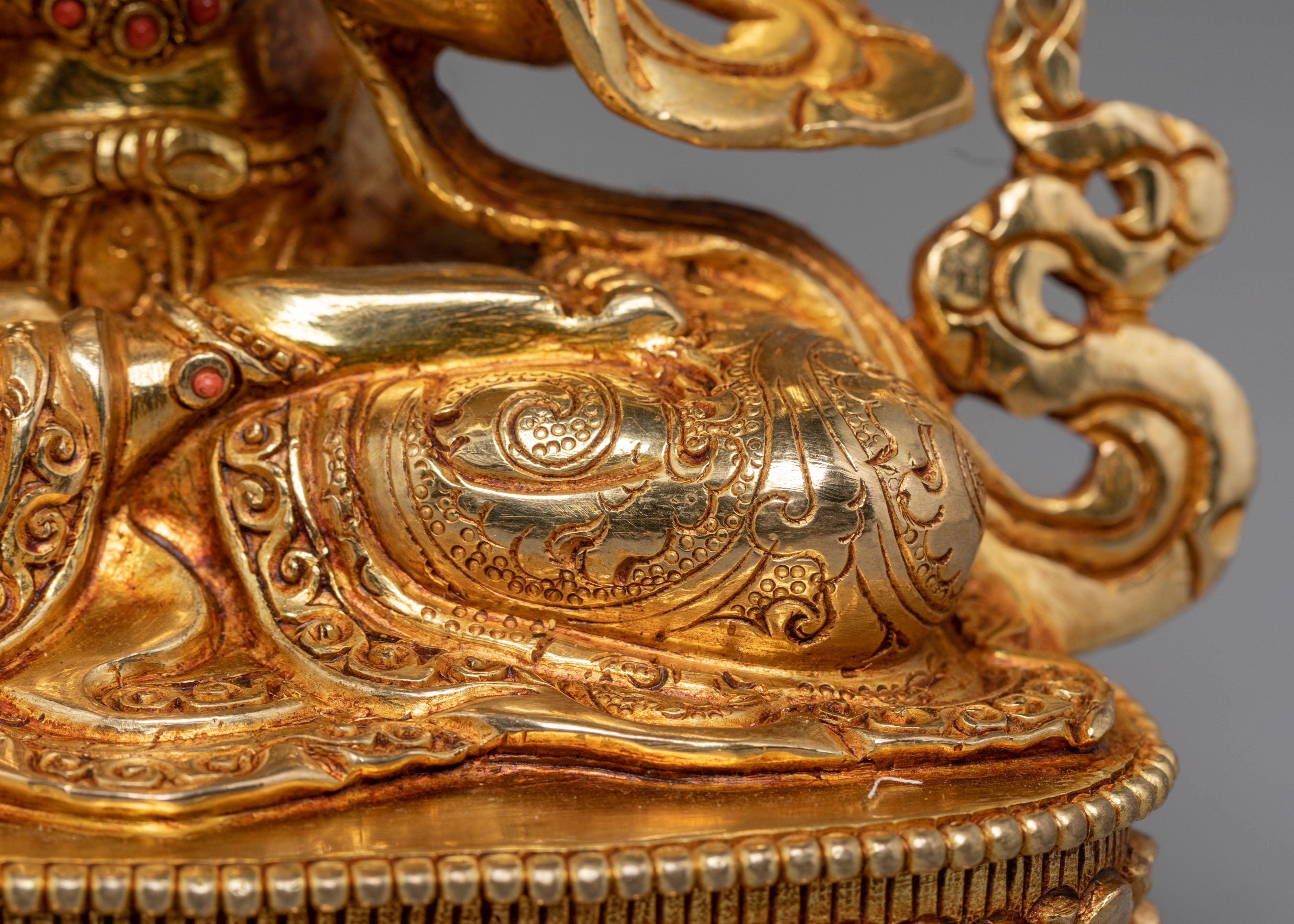 Handmade Golden Chenrezig Statue of Compassion | Bodhisattva Icon