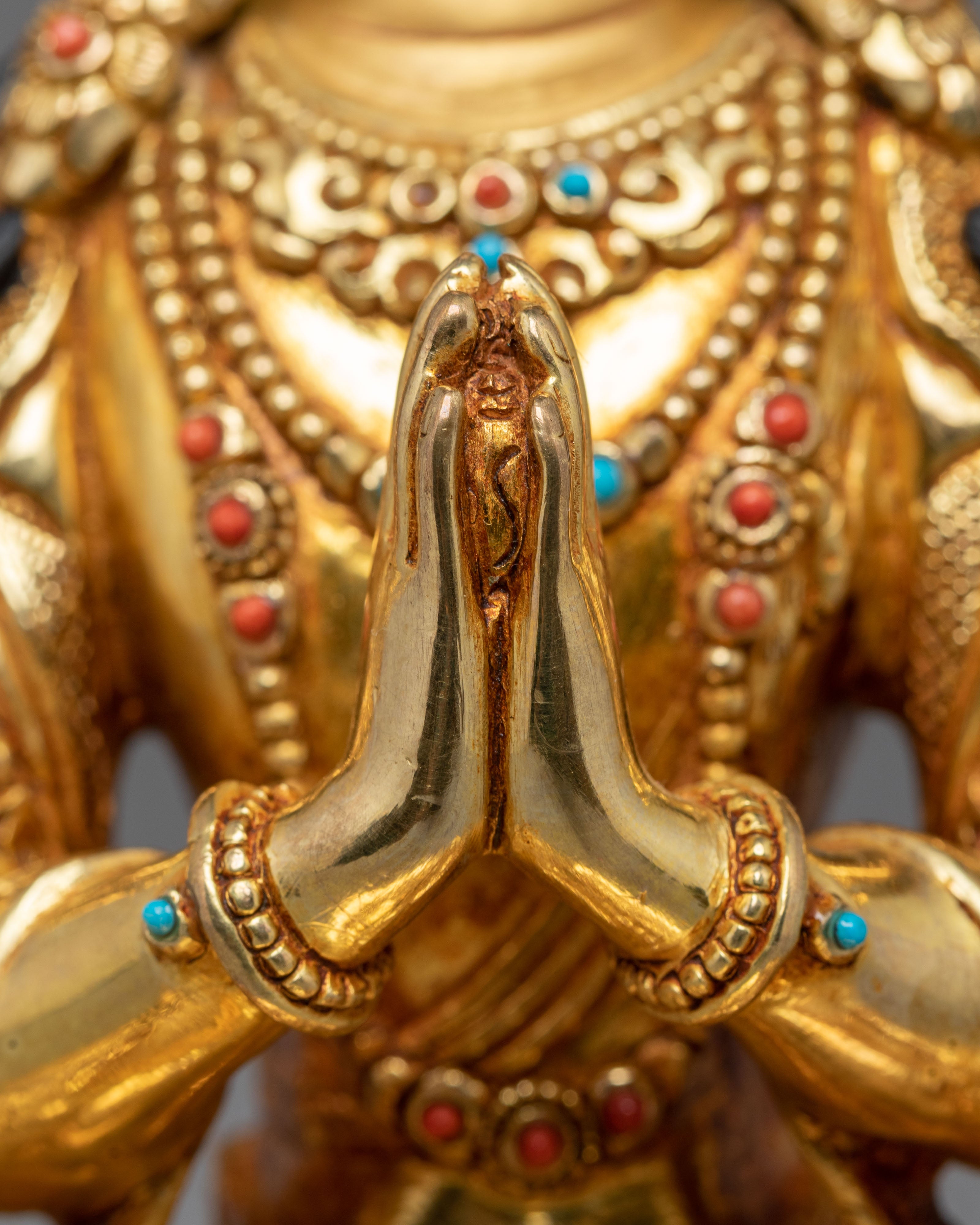 Handmade Golden Chenrezig Statue of Compassion | Bodhisattva Icon