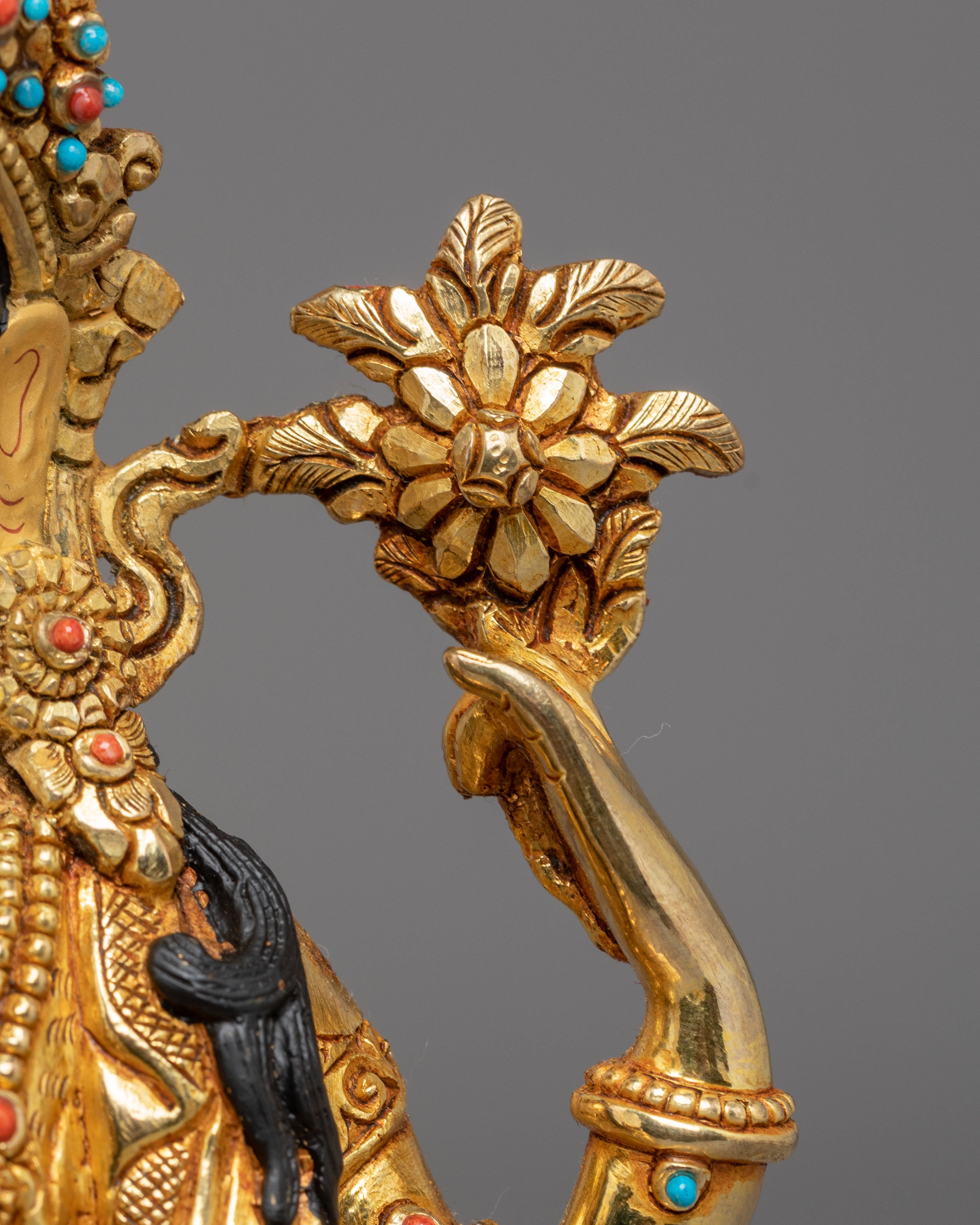 Handmade Golden Chenrezig Statue of Compassion | Bodhisattva Icon