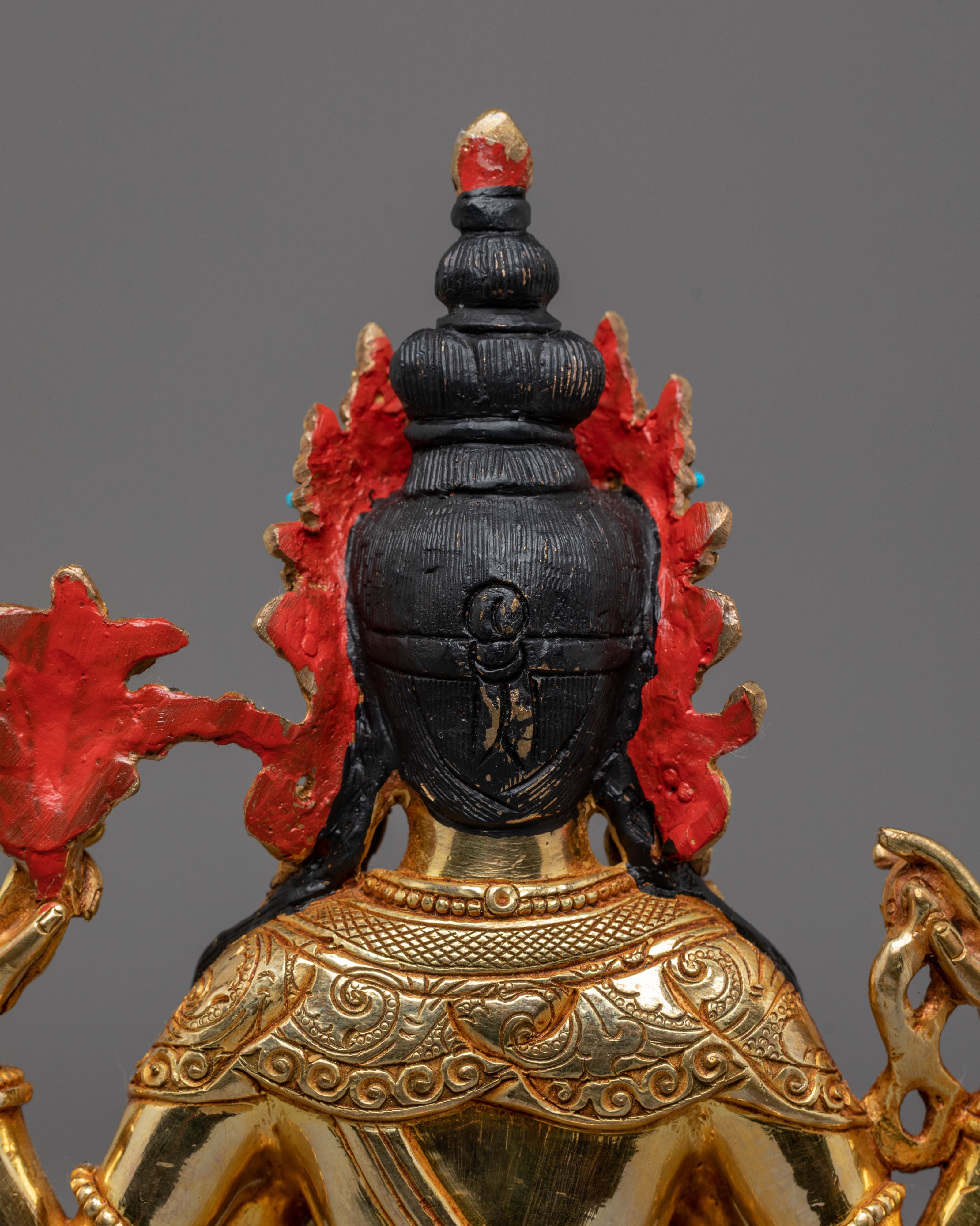Handmade Golden Chenrezig Statue of Compassion | Bodhisattva Icon