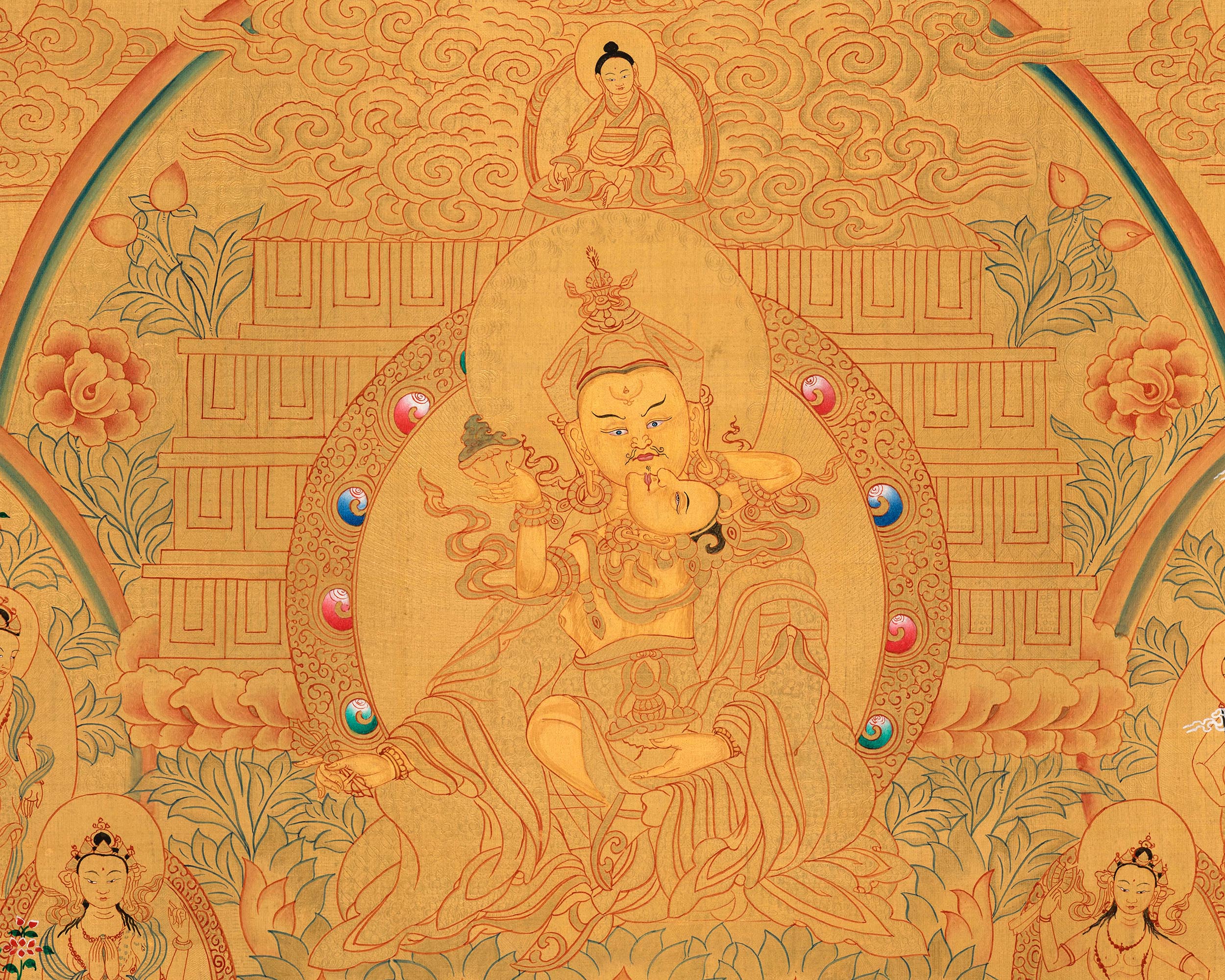 Guru Rinpoche Consort Lineage Tree Thangka Print | Enlightened Blessings | Buddhist Gift Ideas