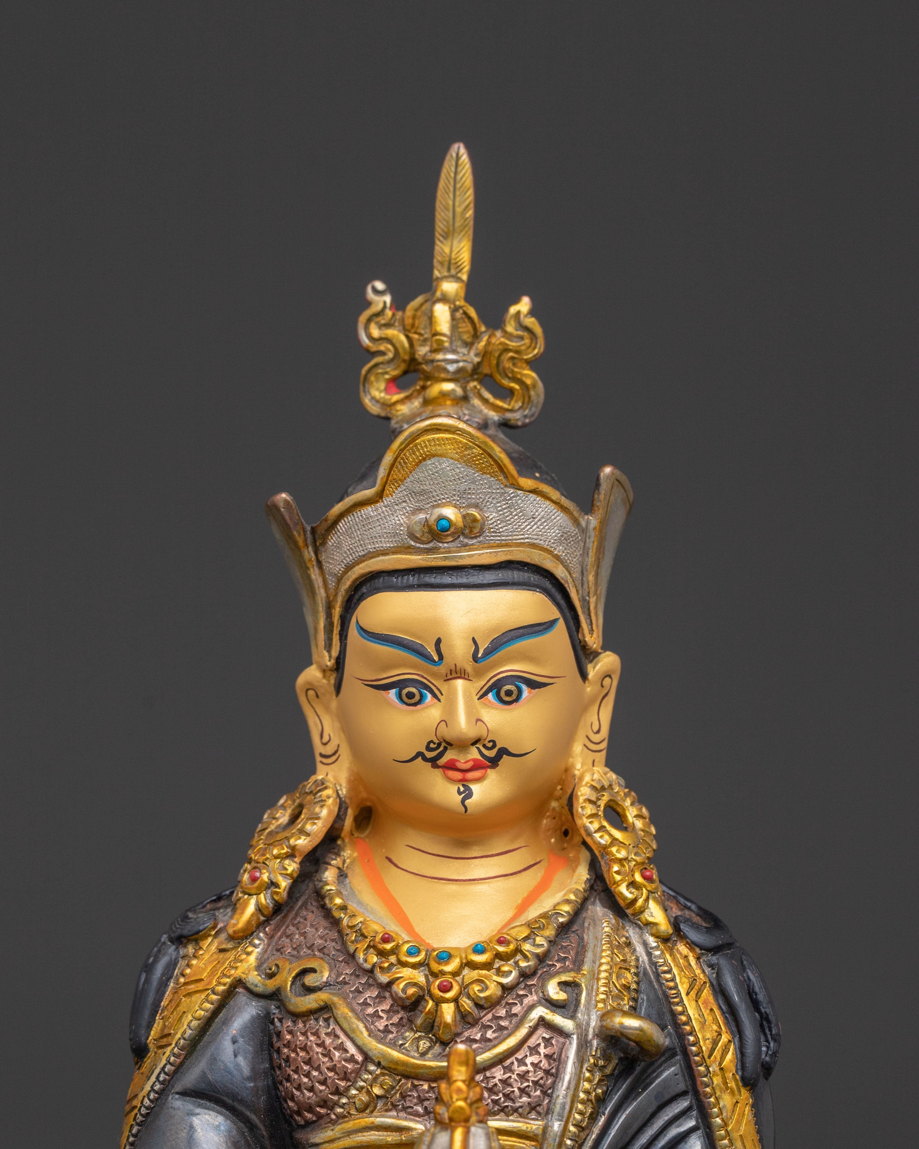 Guru Rinpoche Meditation Statue - Oxidized Copper Sculpture