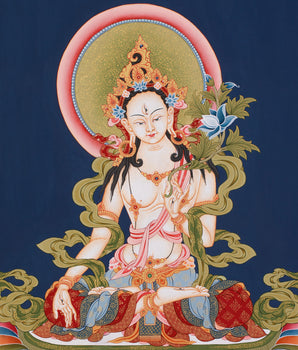 White Tara Blessing Thangka | Sacred Goddess of Healing & Longevity
