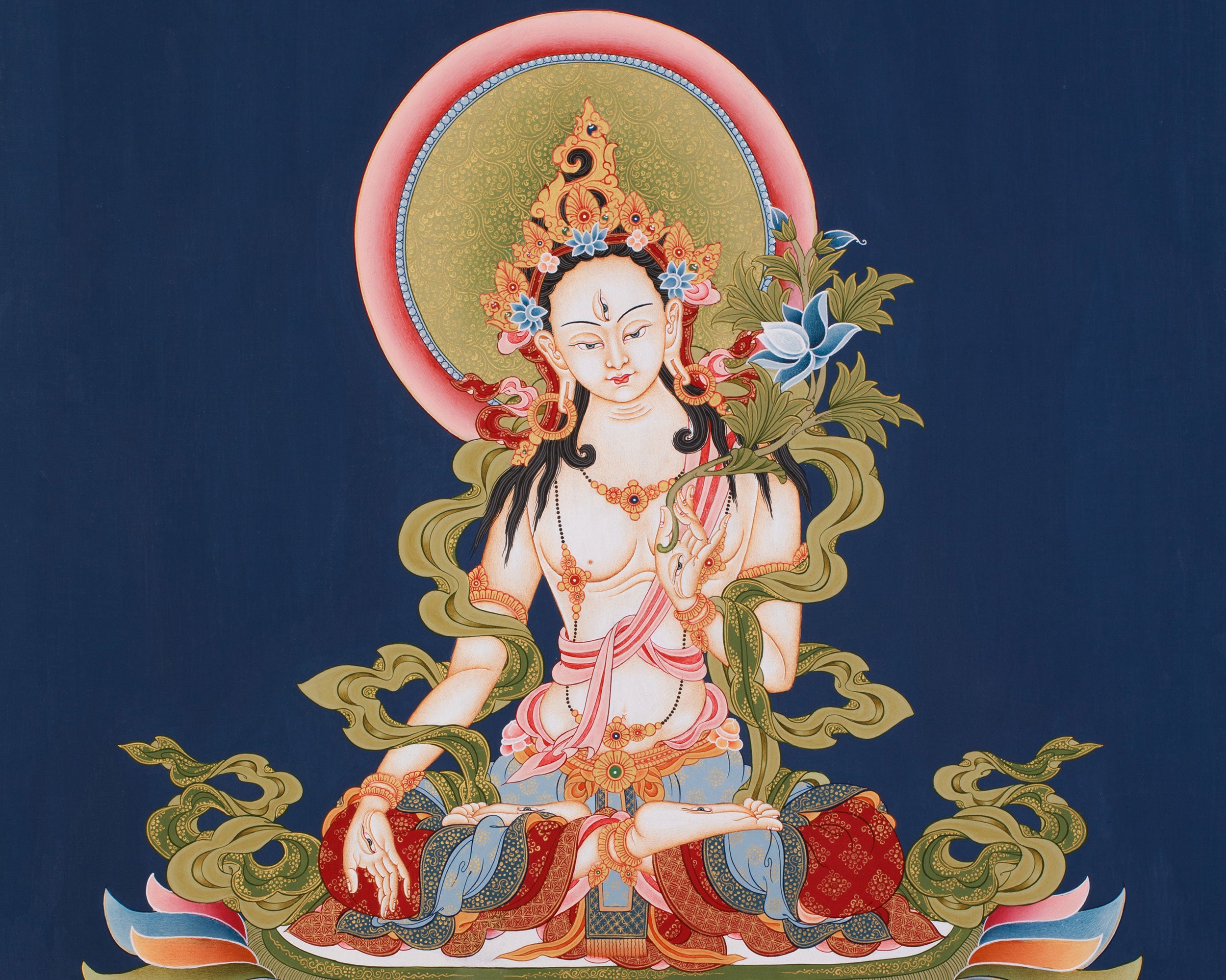 White Tara Blessing Thangka | Sacred Goddess of Healing & Longevity