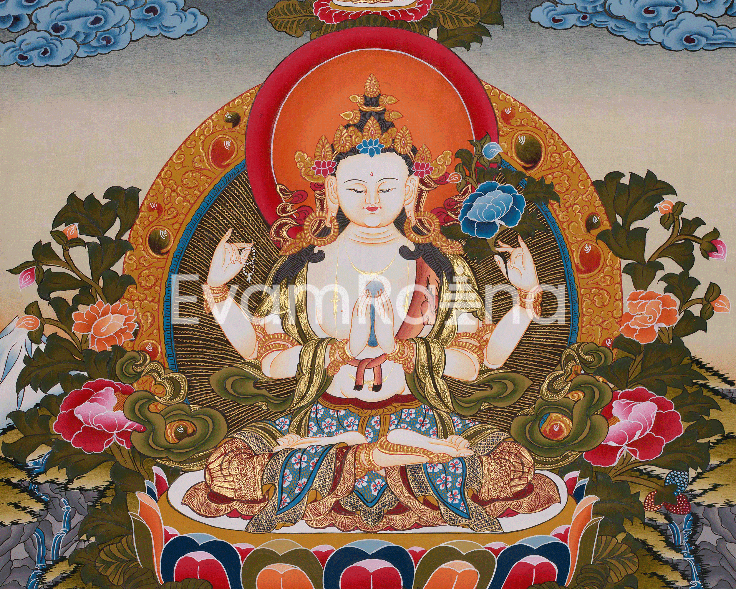 Chenrezig Bodhisattva Art | Hand Painted Avalokiteshvara Compassion Thangka