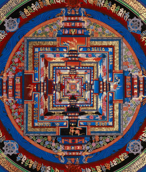Sacred Gold Kalachakra Mandala Thangka | Wheel of Time