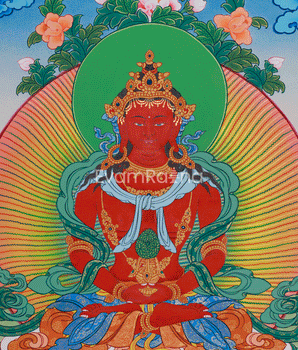 Hand-Painted Buddha Amitayus Thangka | Buddha of Long Life and Eternal Blessings