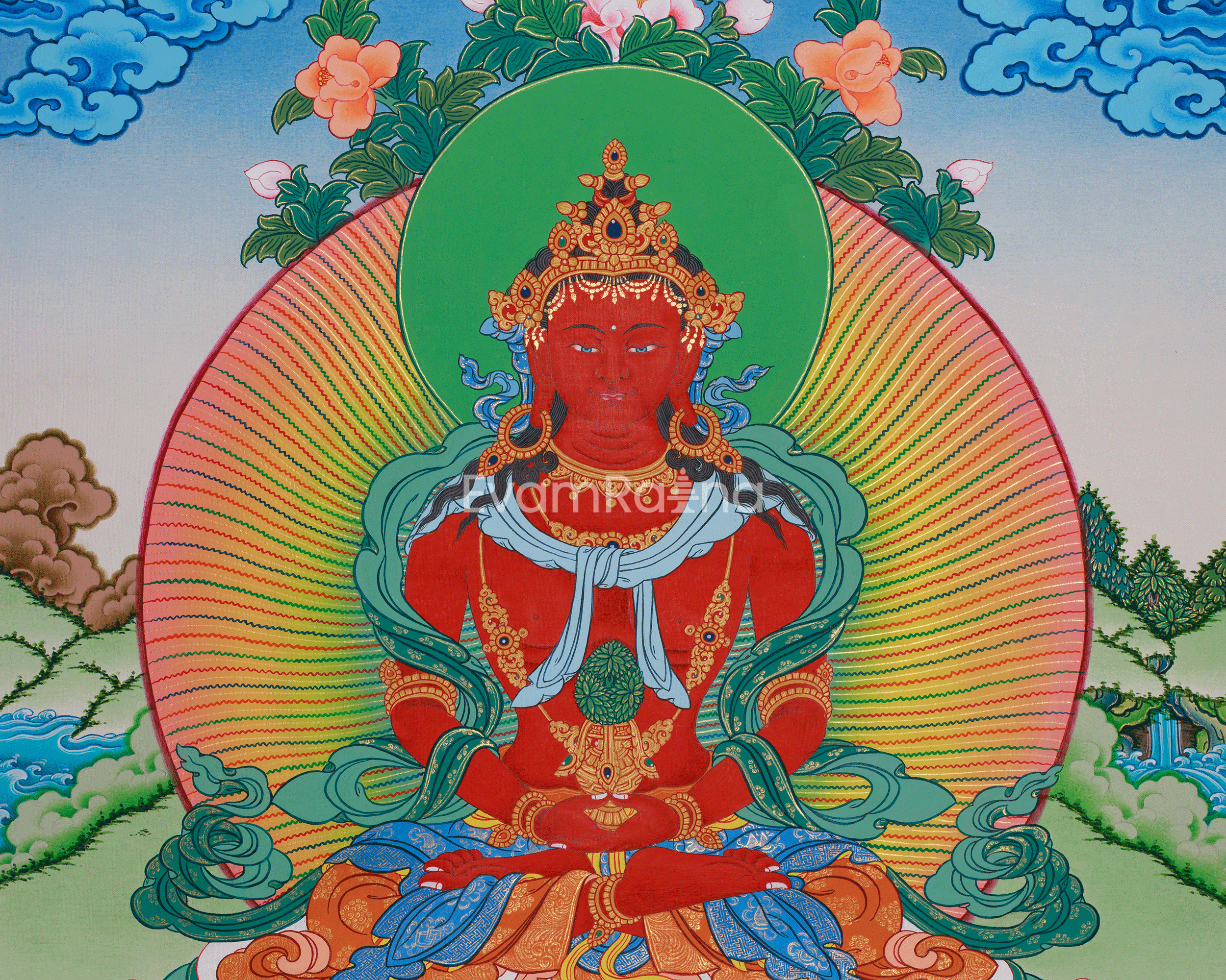 Hand-Painted Buddha Amitayus Thangka | Buddha of Long Life and Eternal Blessings
