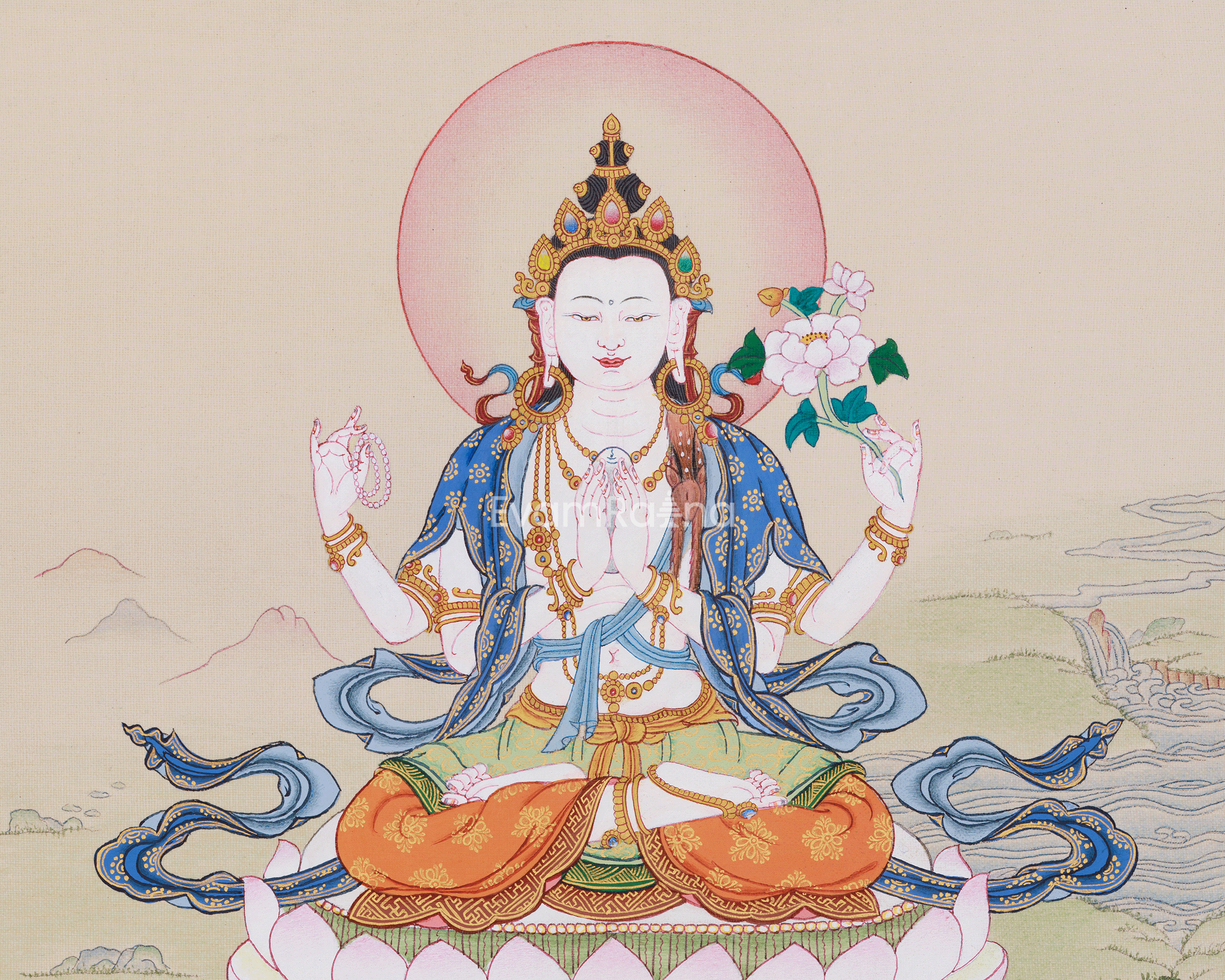 Bodhisattva of Compassion, Avalokiteshvara | A Sacred Thangka of Mercy and Protection