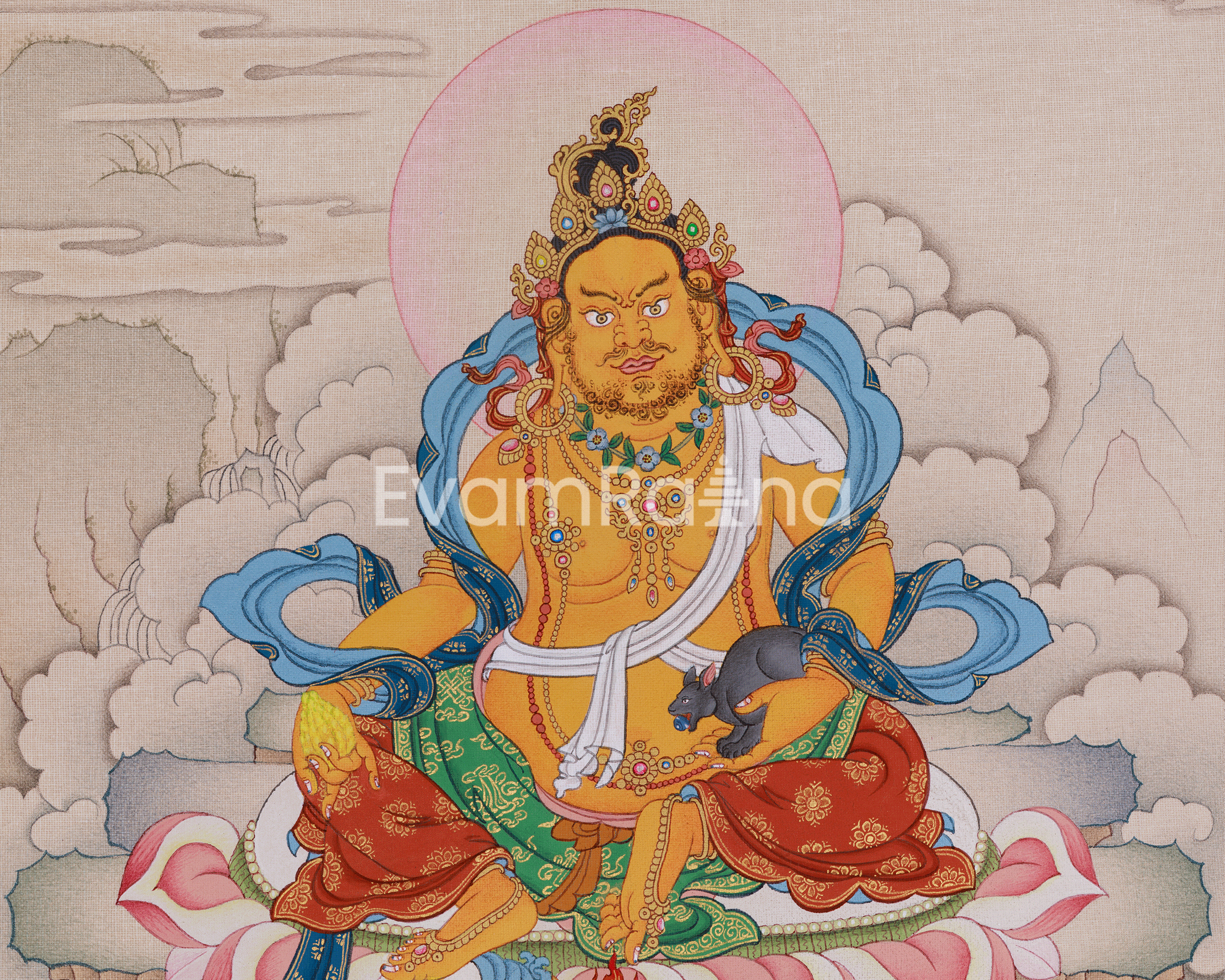 Dzambhala, The God of Wealth | A Divine Thangka of Prosperity and Blessings