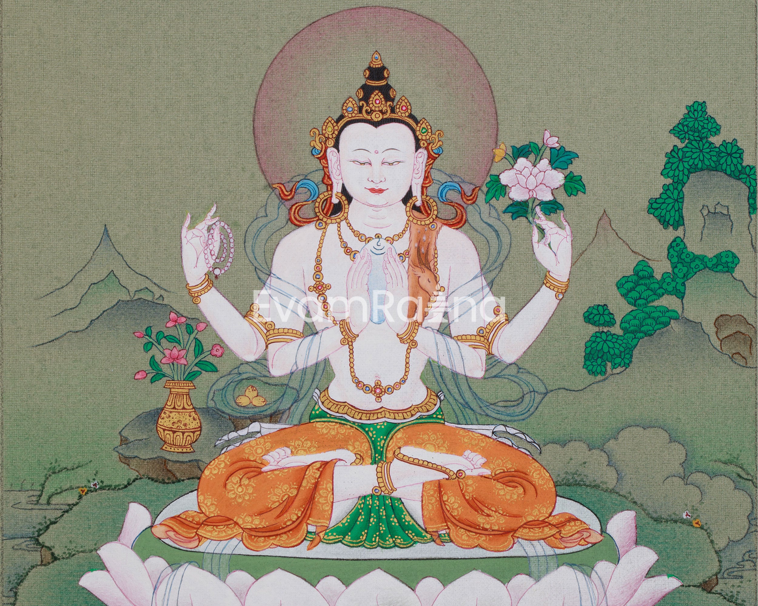 Spiritual Chenrezig Thangka | A Divine Representation of Compassion and Love