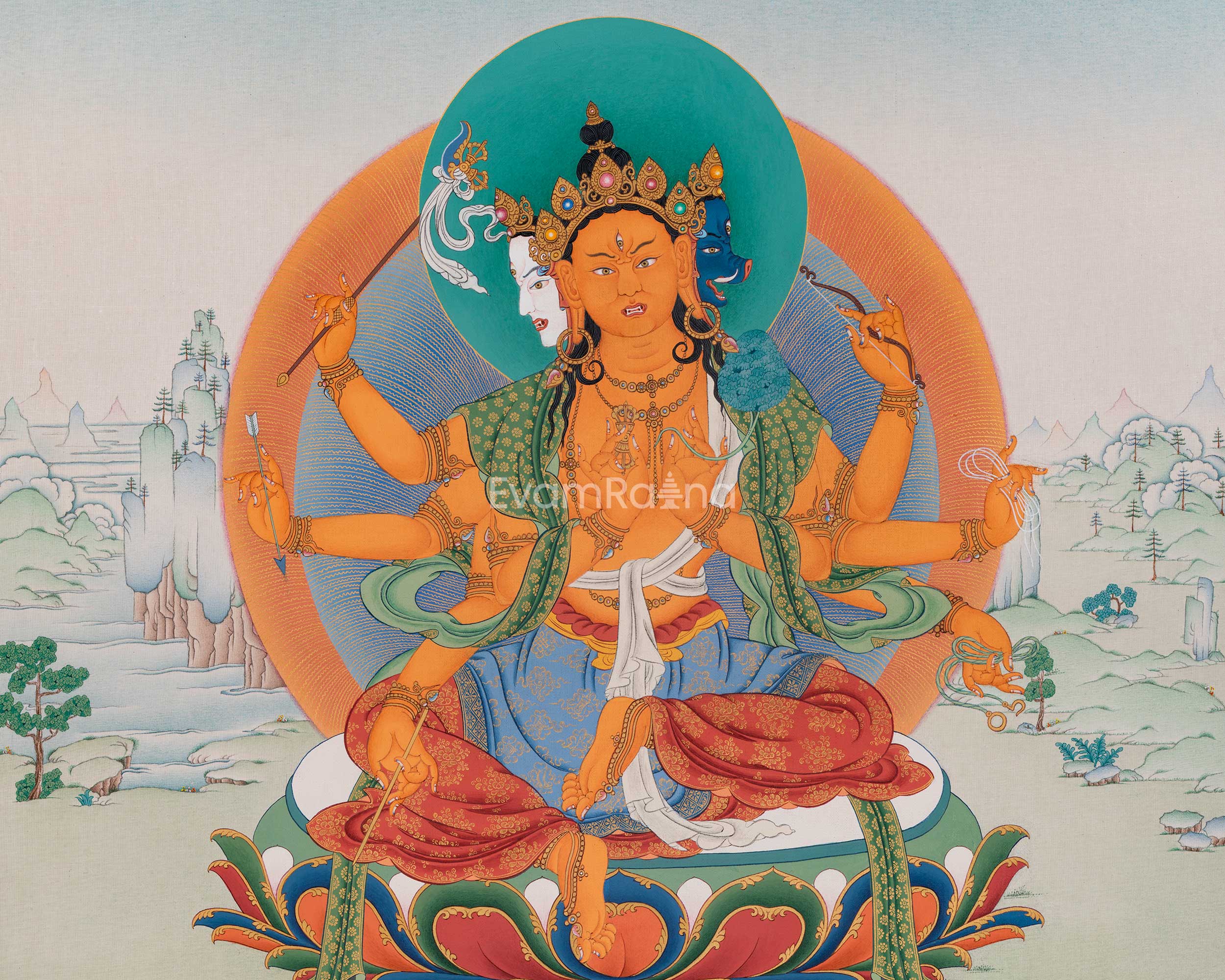 Goddess Marichi Thangka Print | Eight Armed Protector Deity | Canvas print