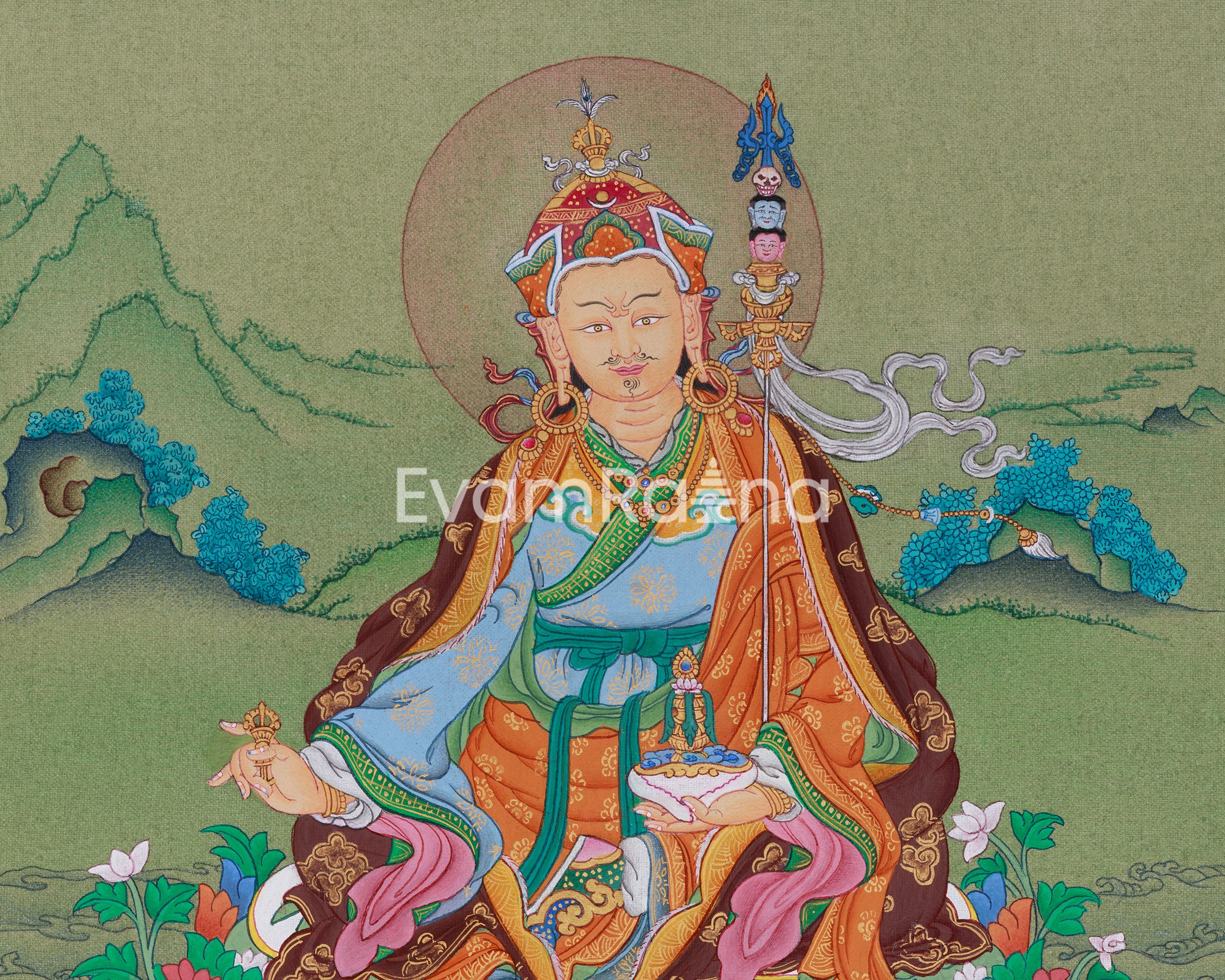 Buddhist Master Guru Rinpoche Thangka | Spiritual Decor
