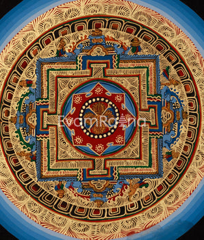 Gold Double Vajra Mandala Thangka | Buddhist Art on Cotton Canvas