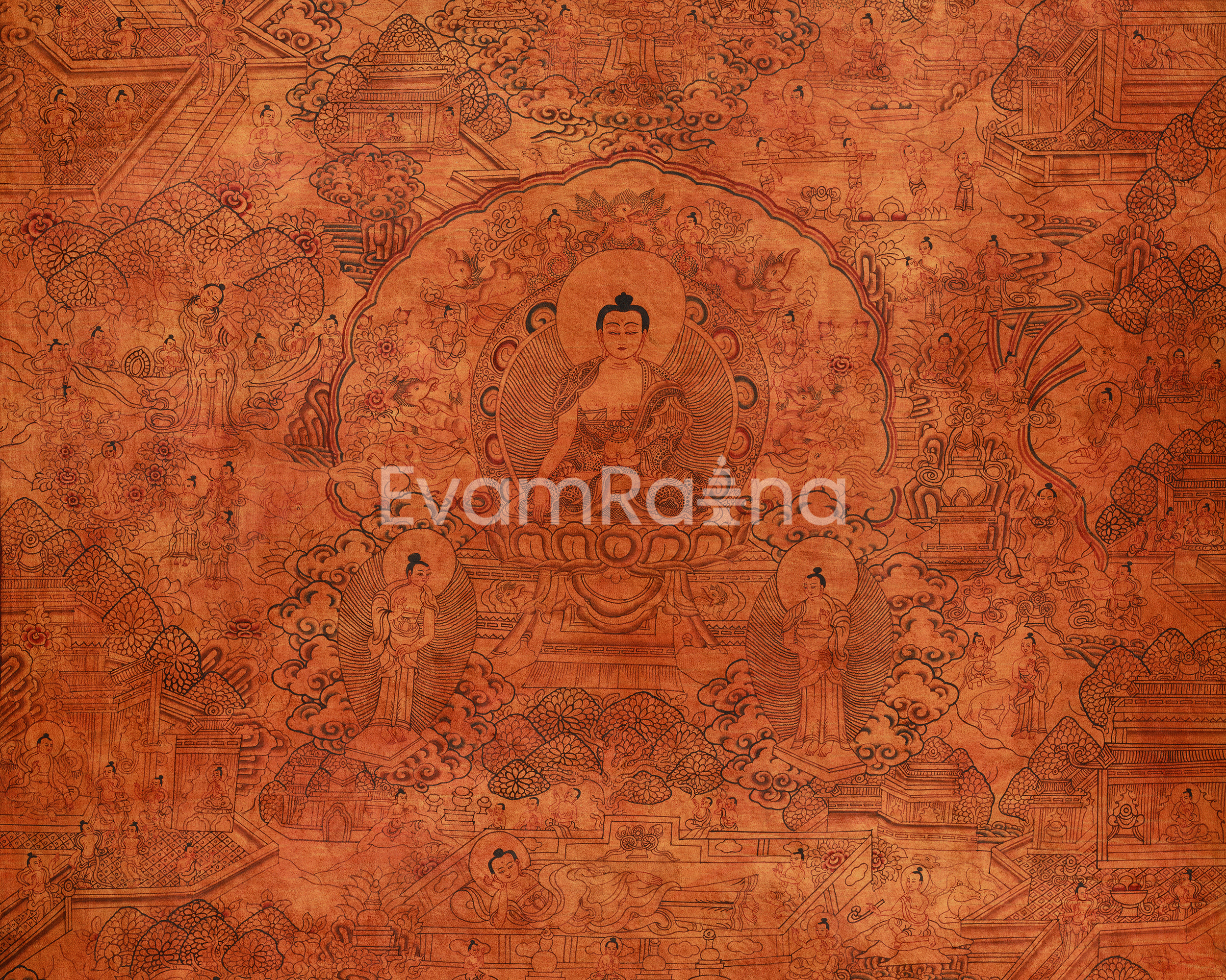 Sacred Thangka Of Buddha Life Story | Spiritual Journey of Enlightenment | Traditional Himalayan Art