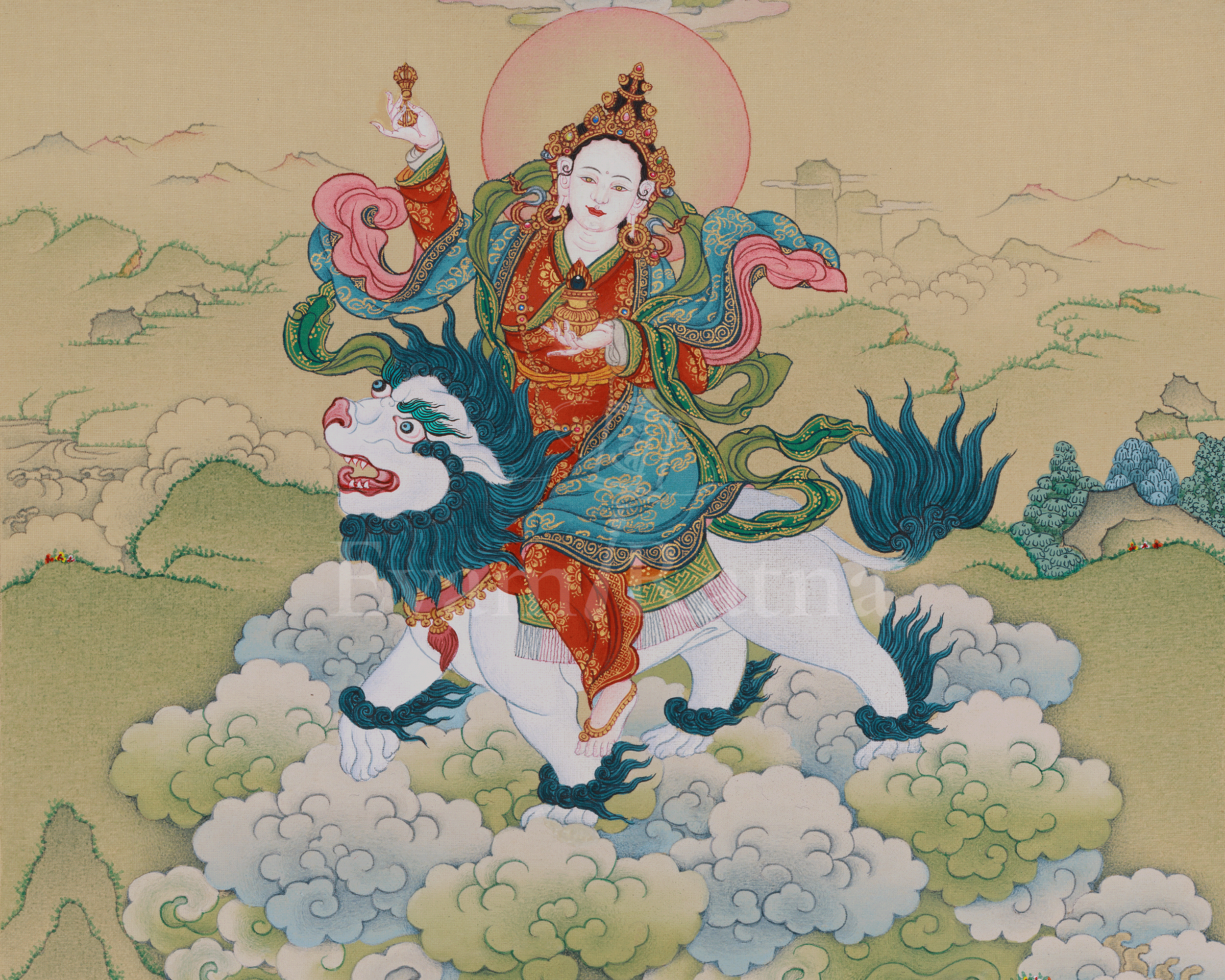 Traditional Tsheringma With Milarepa Thangka | Symbolized Wisdom and Spiritual Guidance
