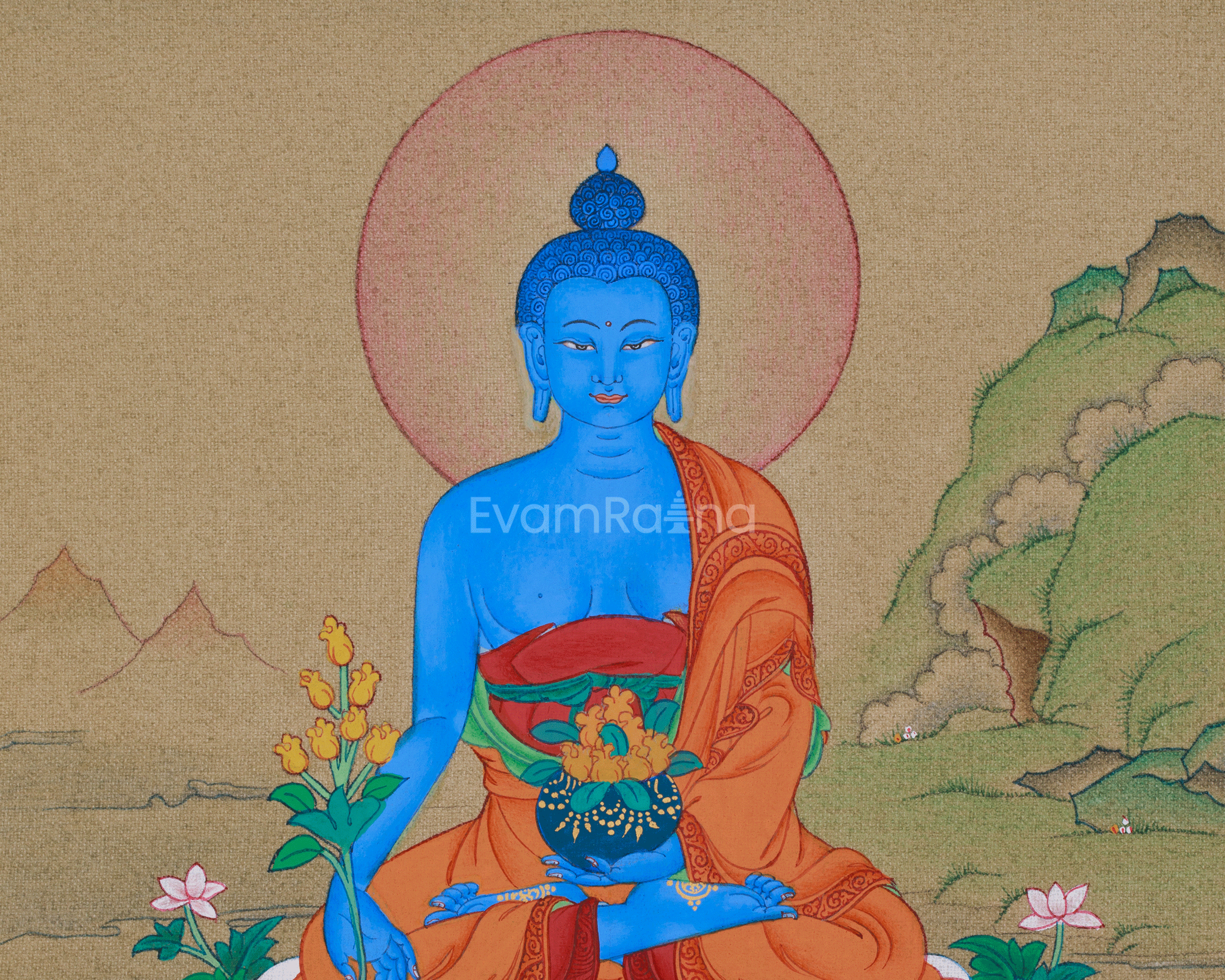 Tibetan Buddha Bhaisajyaguru Thangka | Buddhist Art for Protection and Meditation