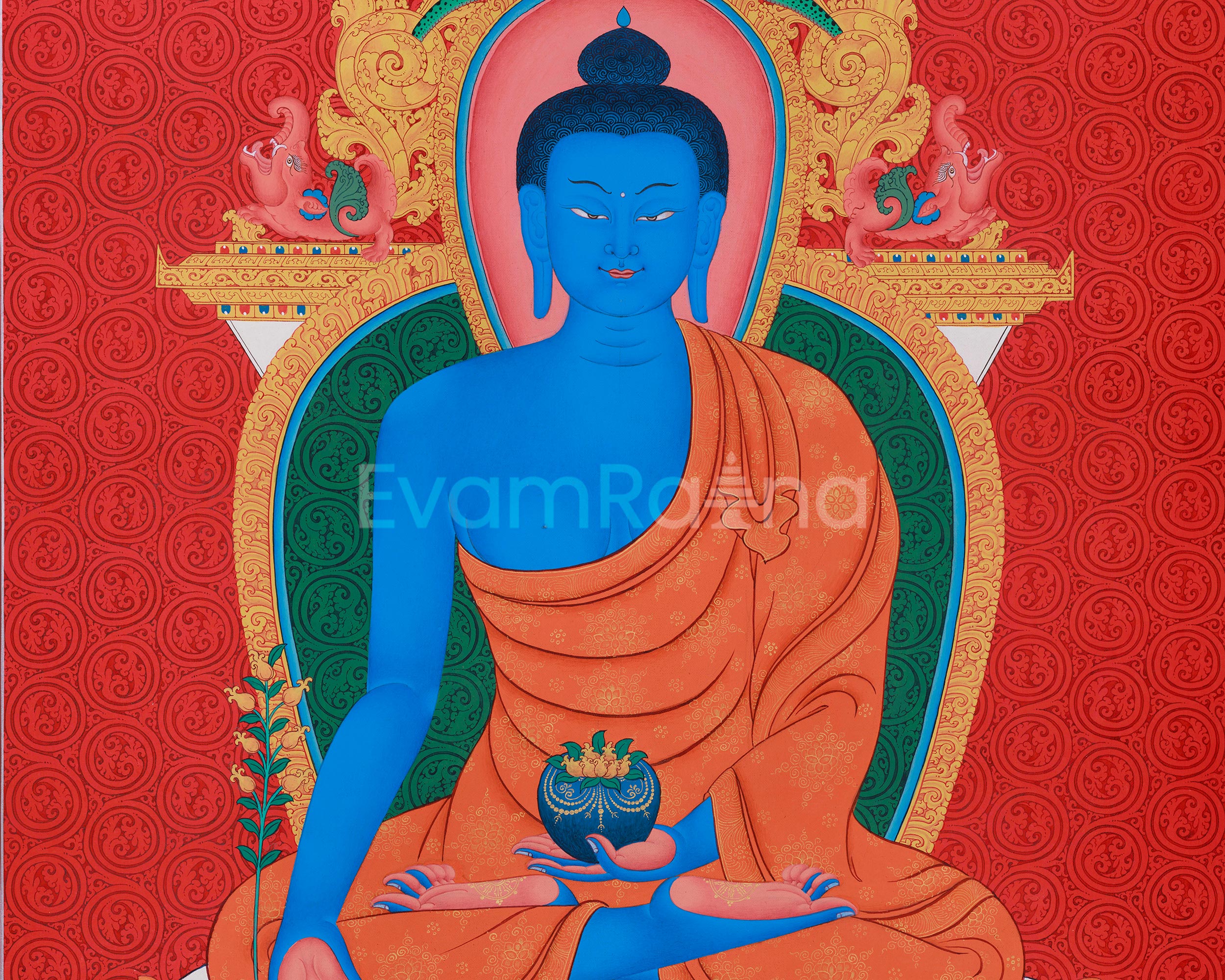 Tibetan Healing Medicine Buddha Thangka | Sacred Kadampa Style Art