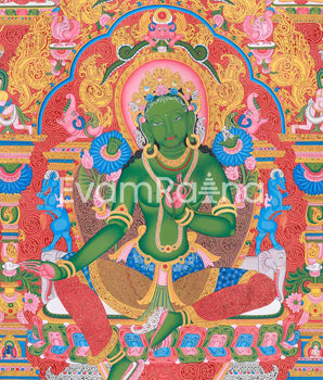 Green Tara Thangka Print | Himalayan Wall Decor | Goddess Of Compassion