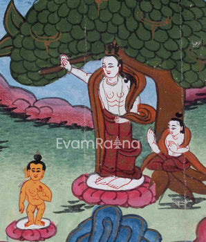 Vintage Thangka of Queen Maya Devi Giving Birth | Thangka Painting