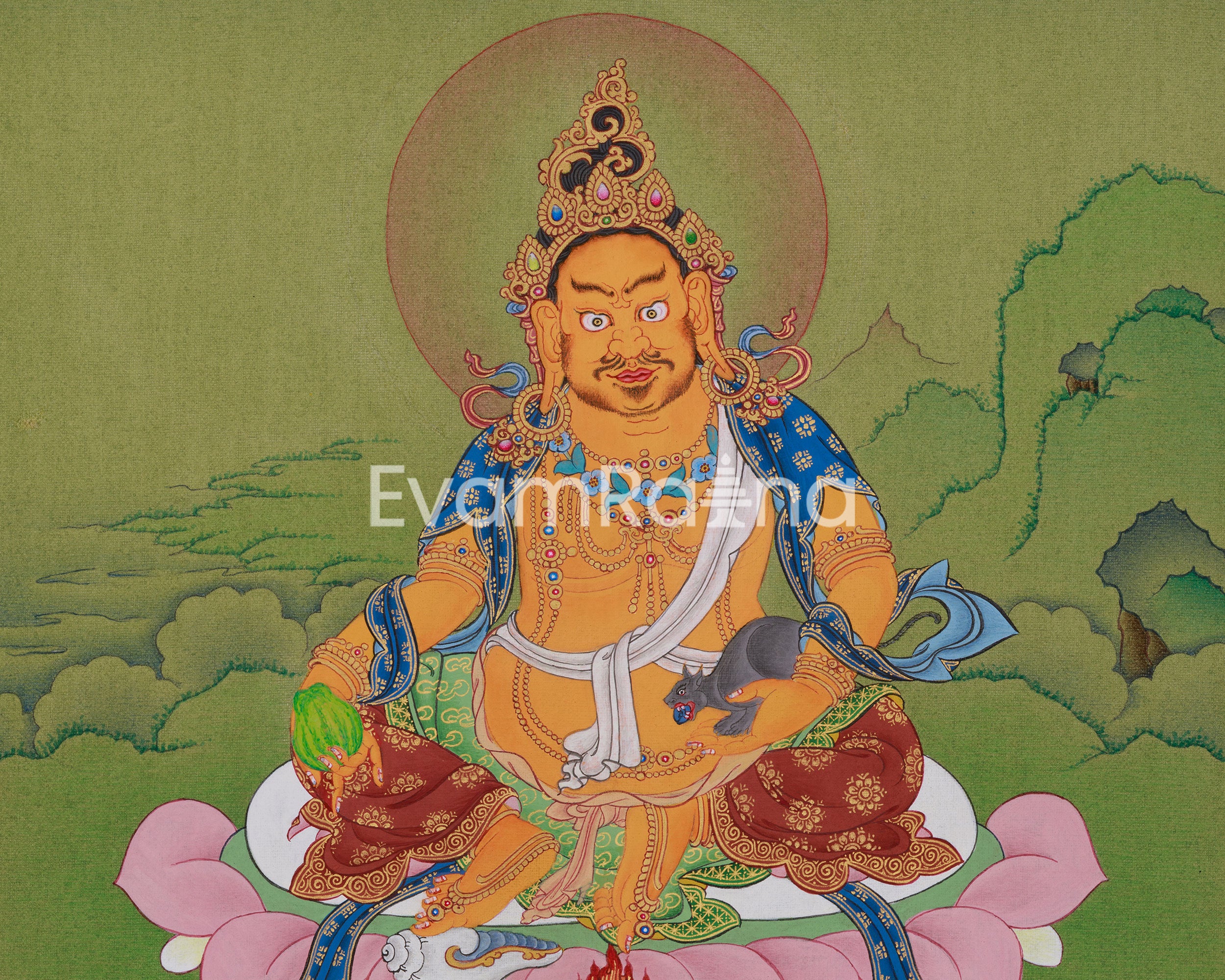 Wealth Deity Dzambhala Art | Guardian of Prosperity | Spiritual Abundance Thangka
