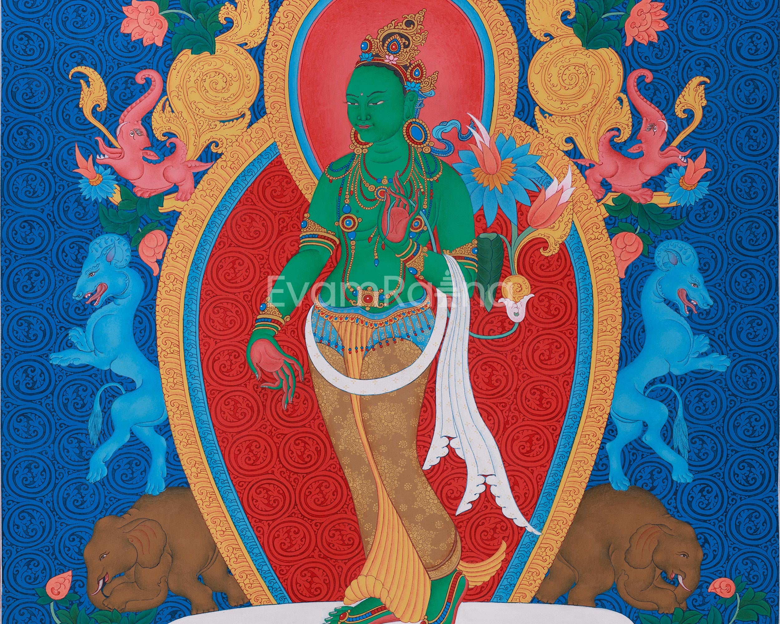 Divine Standing Green Tara Painting | The Goddess of Compassion and Swift Protection