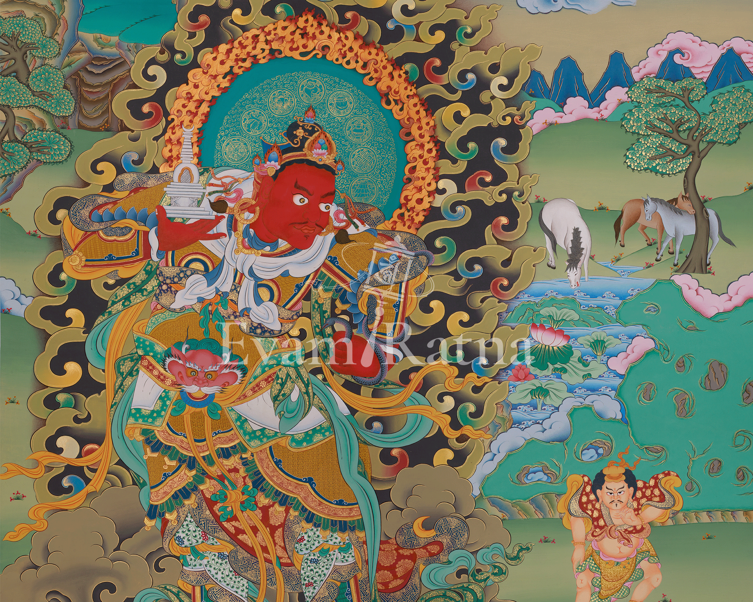 Traditional Thangka of Virupaksa | Protector of the Western Direction