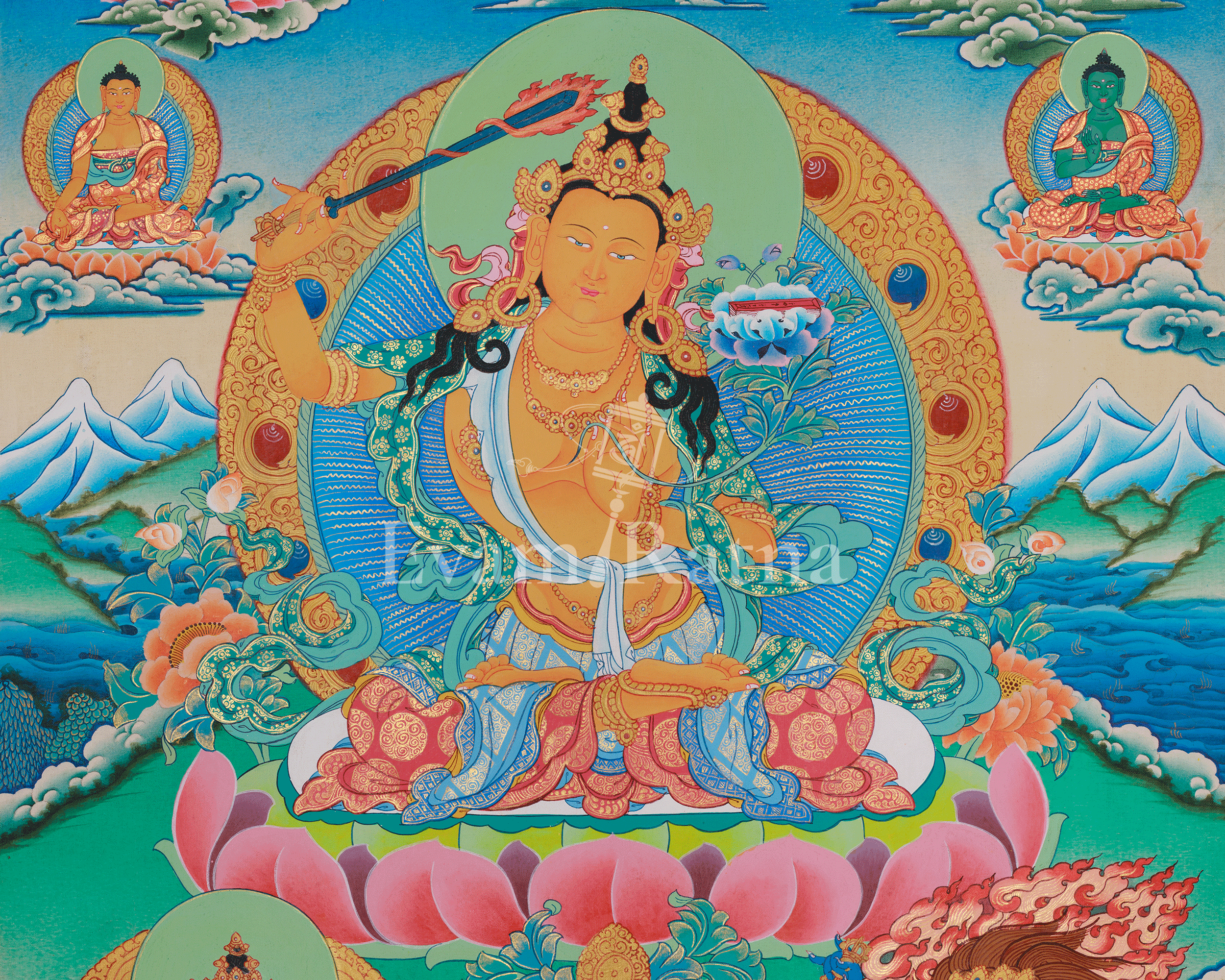 Manjushri Artwork | Sacred Hand-Painted Himalayan Wisdom Thangka