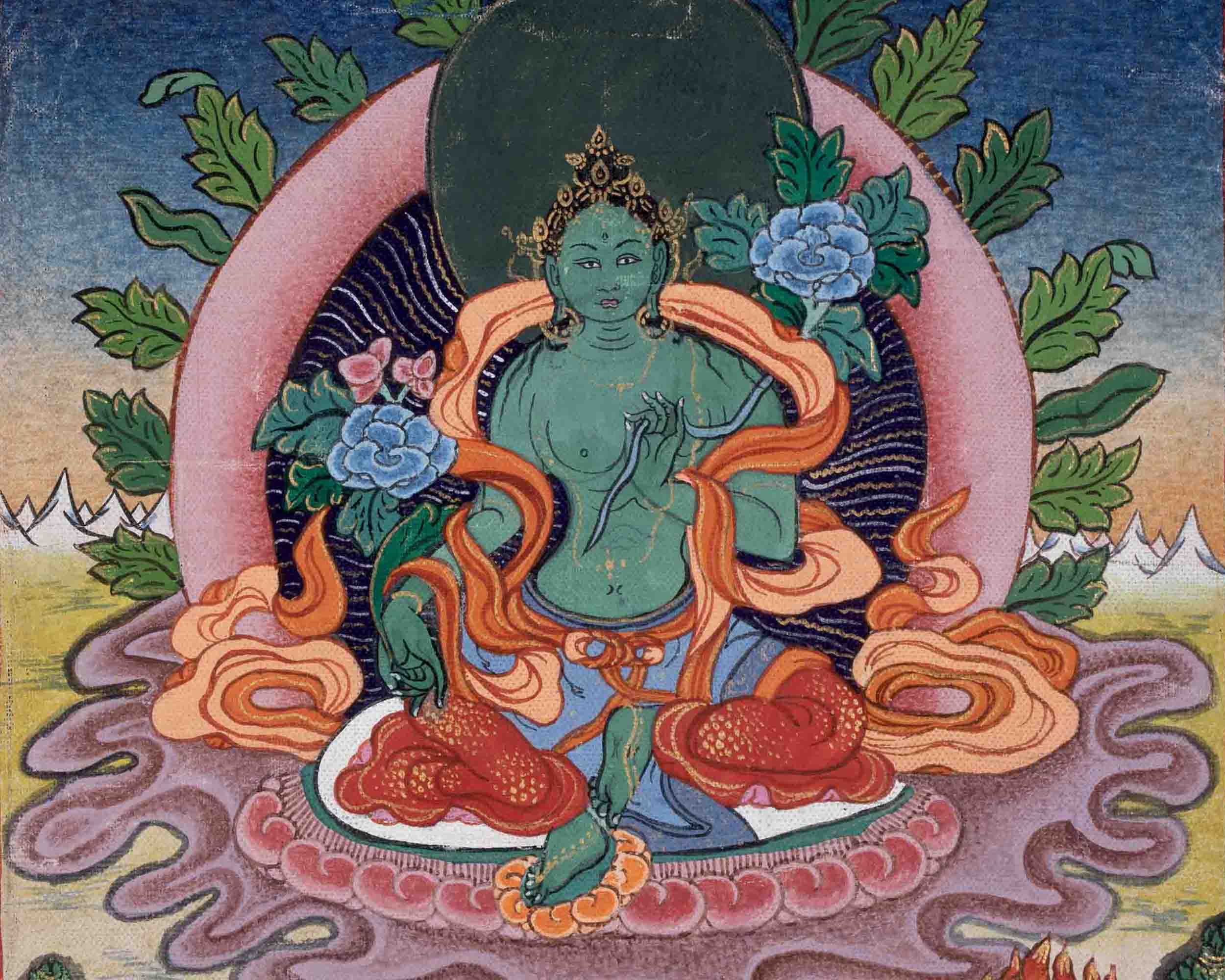 Vintage Green Tara Thangka | Goddess Art