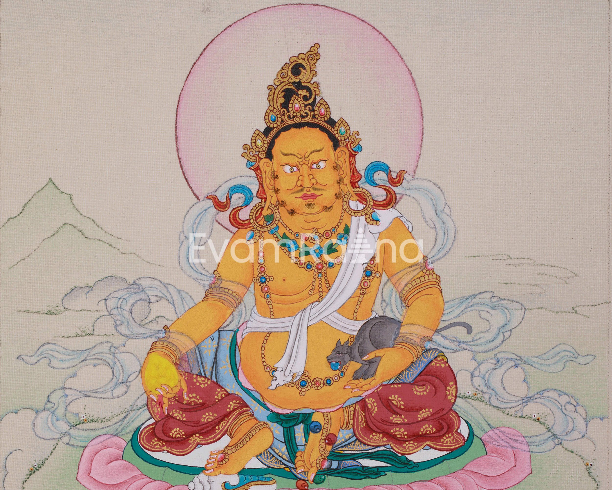 Vajrayana Abundance Deity Dzambhala Art | A Sacred Symbol of Prosperity and Fortune