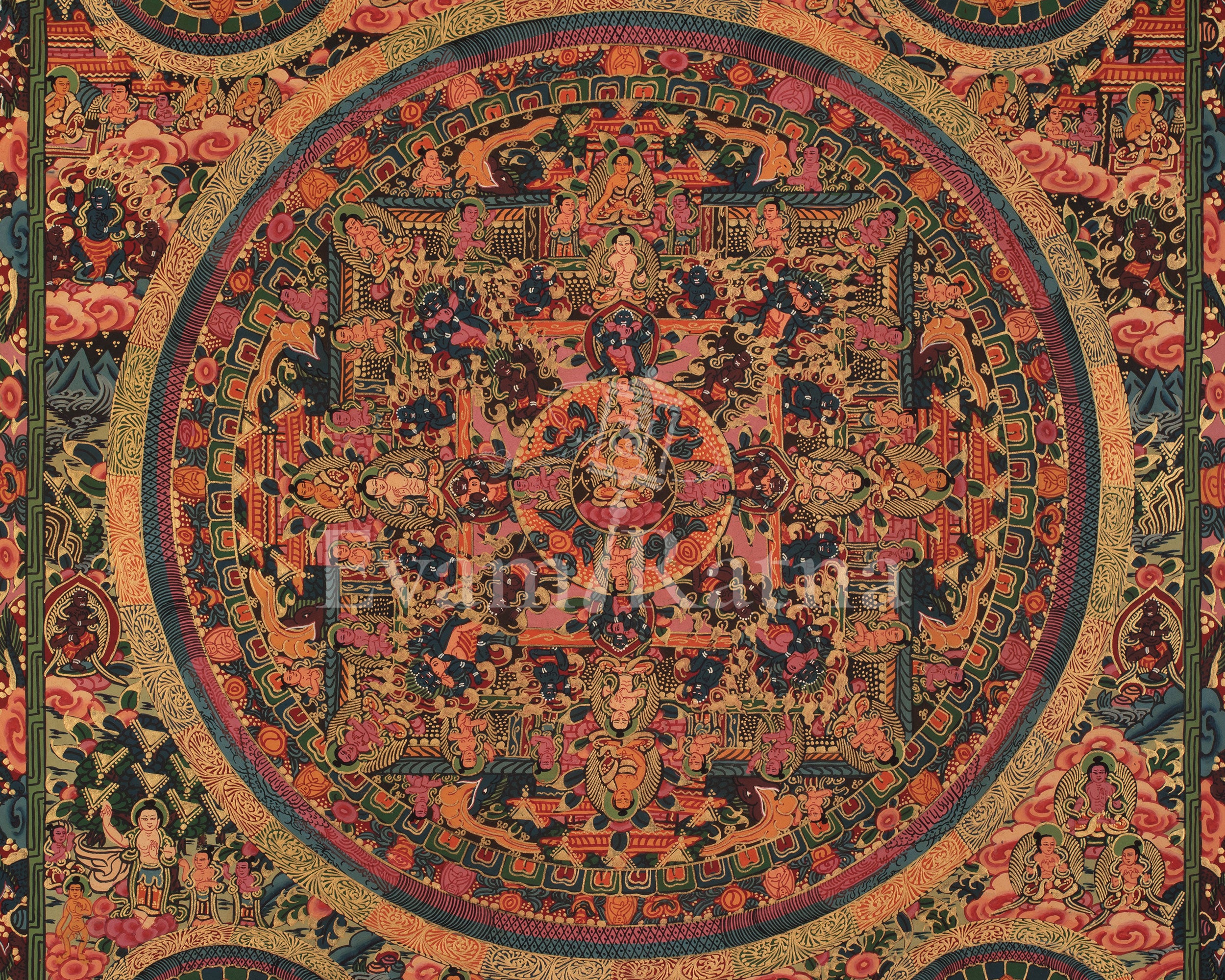 Buddha Mandala Hand Painted Art | Himalayan Artwork of Enlightenment and Spiritual Harmony