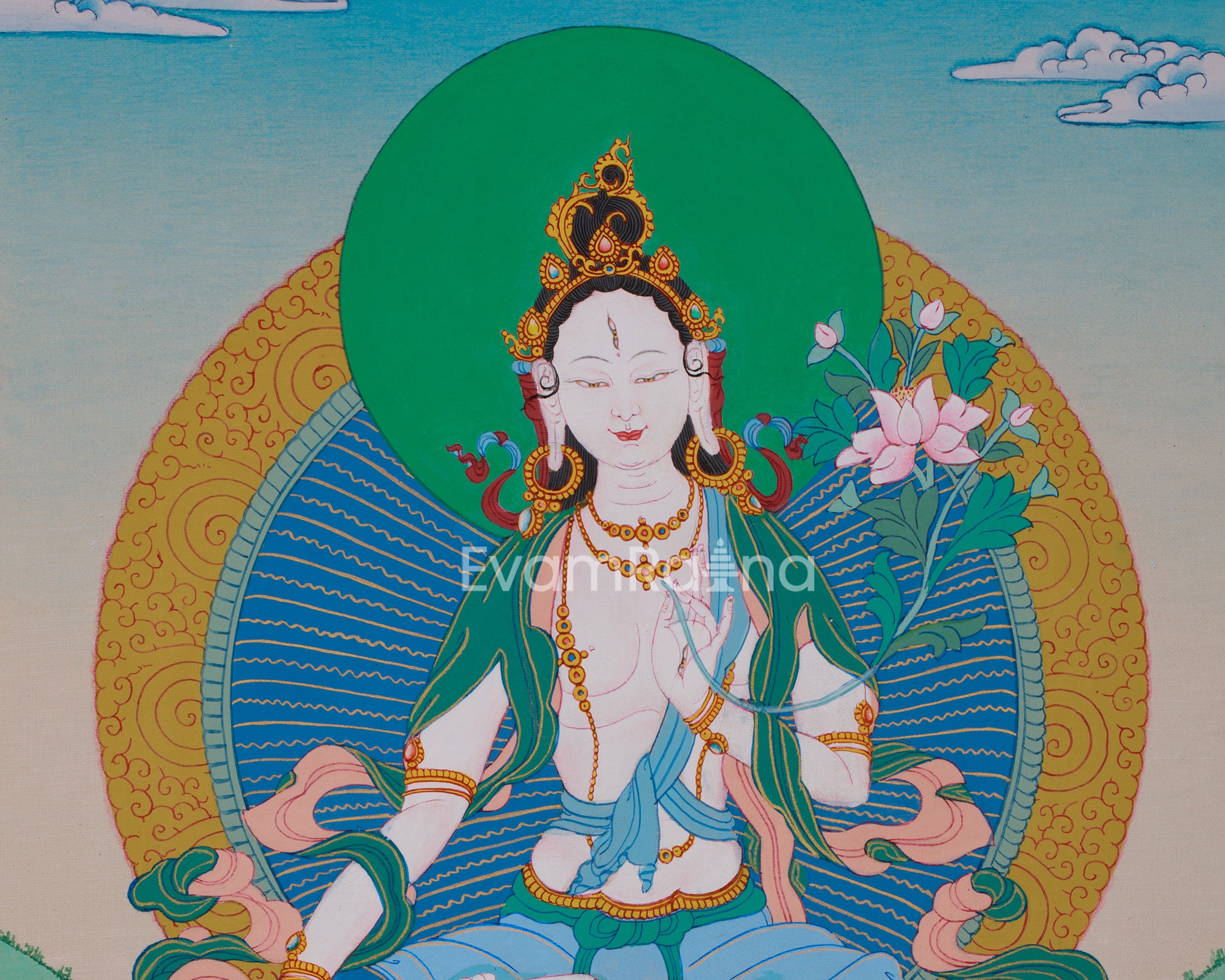 Hand-Painted Healing White Tara Thangka | Female Tibetan Buddhist Art
