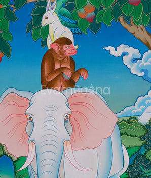 Original Hand-Painted 4 Harmonious Animals | Tibetan Art of Unity & Balance