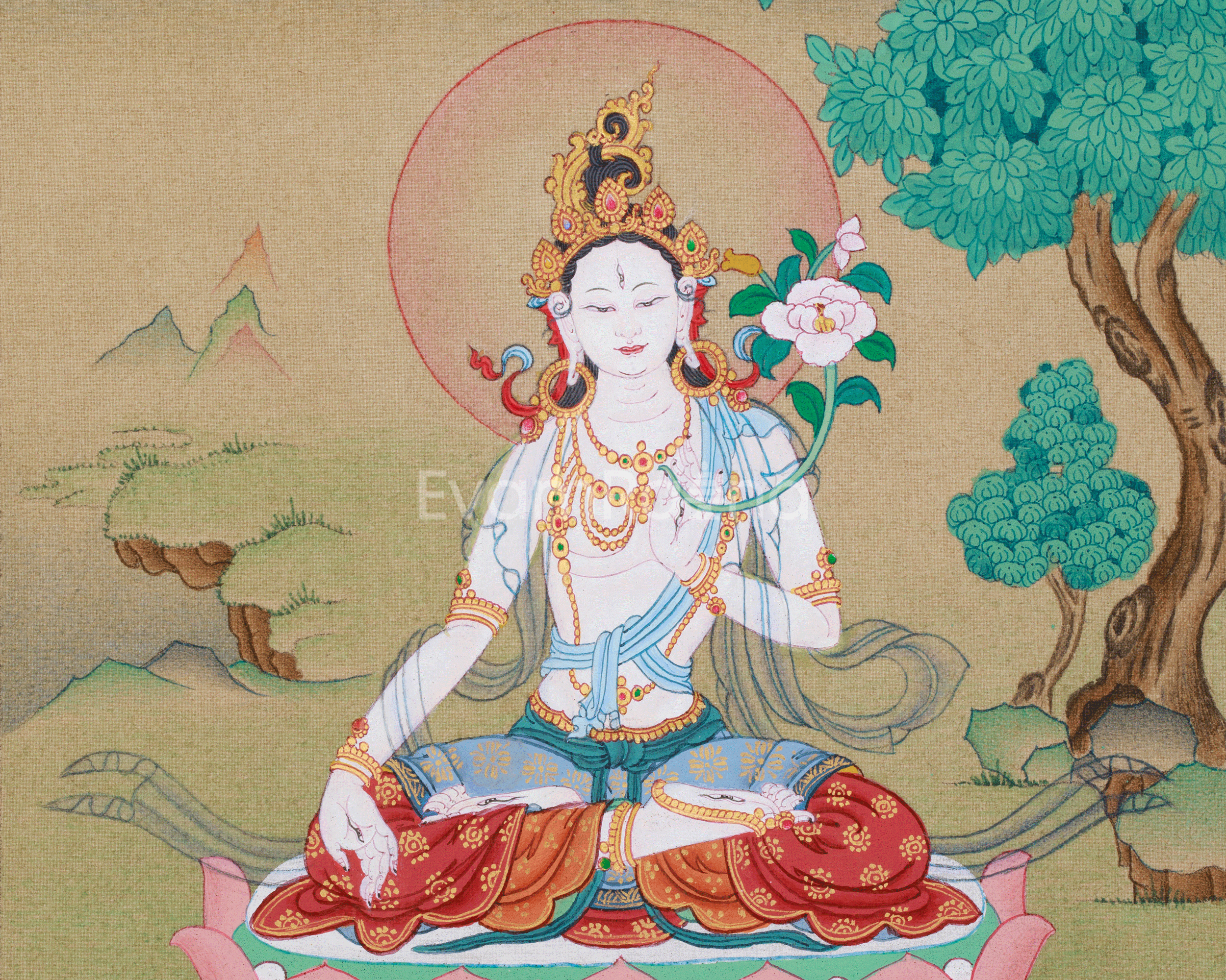 Traditional Thangka of Seven Eye White Tara | Goddess of Healing