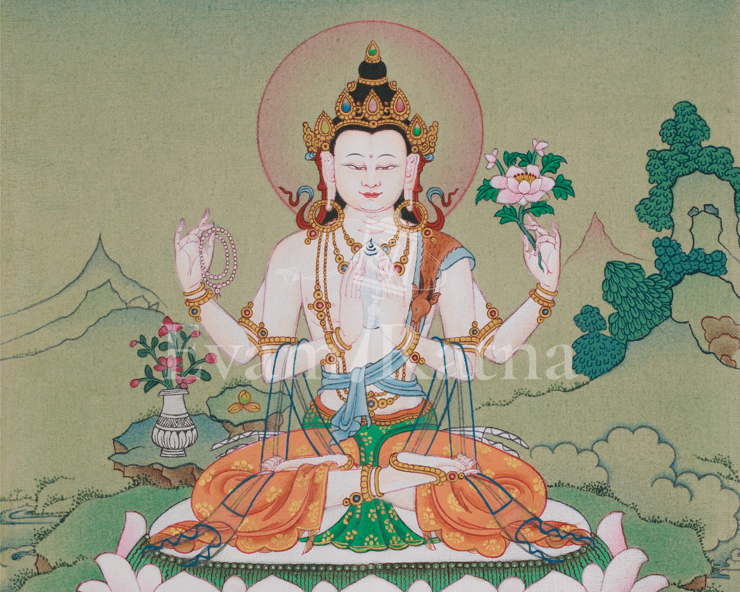Chenrezig Spiritual Artwork | Bodhisattva of Infinite Compassion | Traditional Thangka