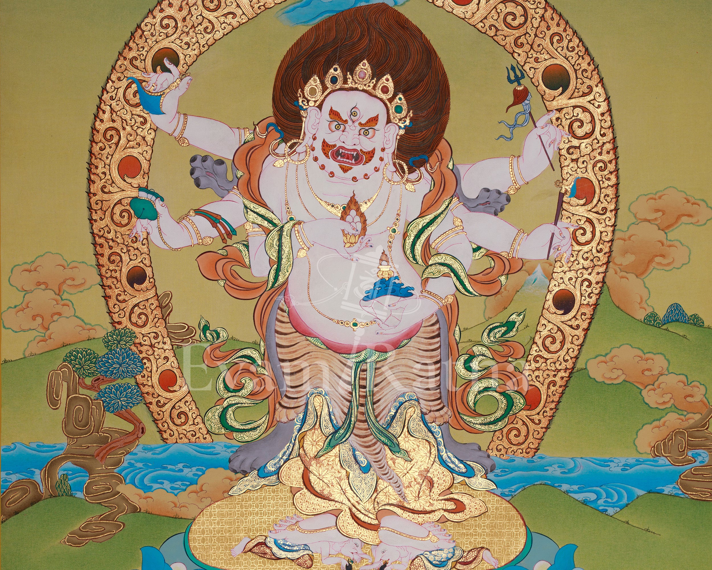 Sacred White Mahakala Thangka | Wealth Deity | Tibetan Artwork