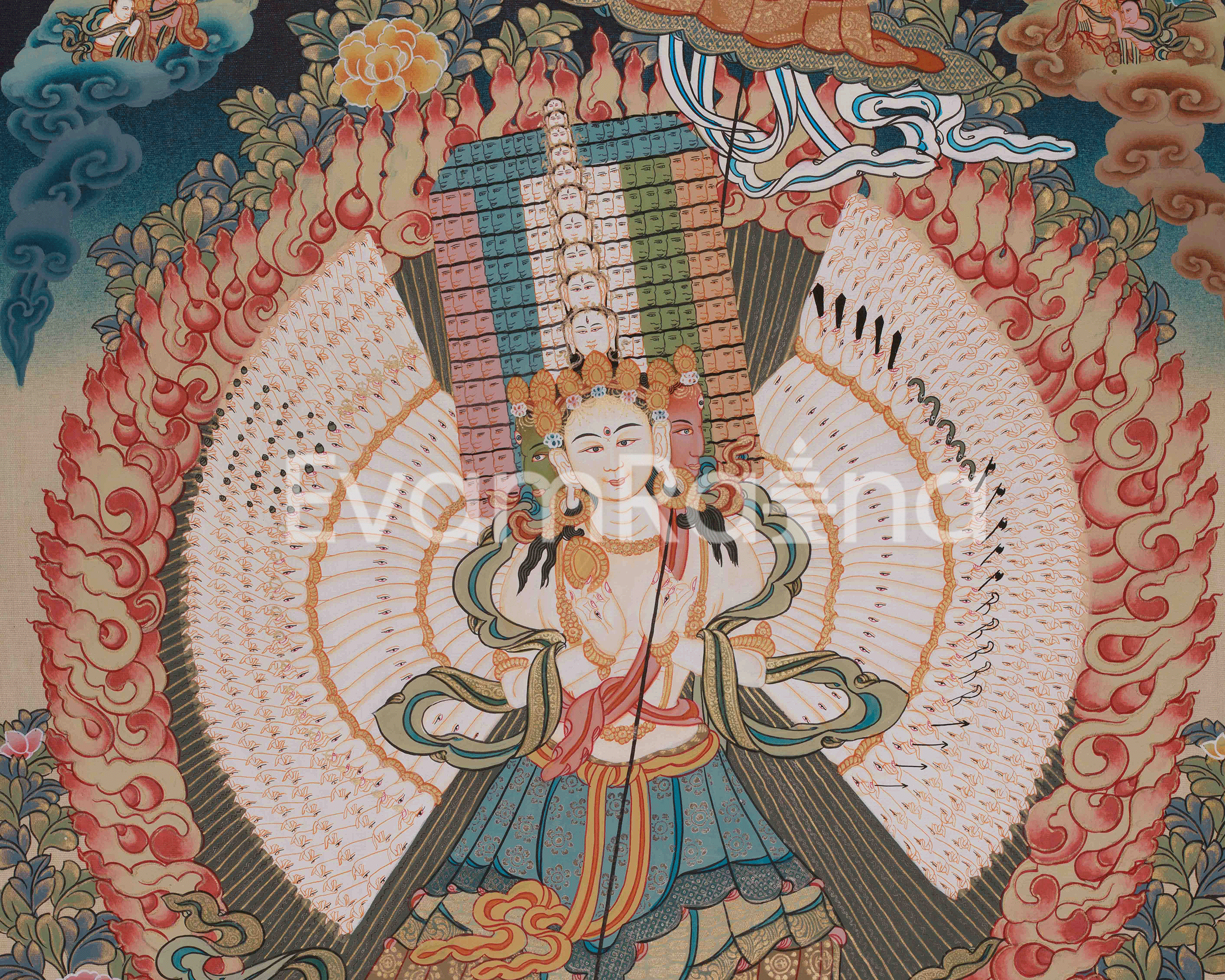 1000 Armed Dukar Thangka | Sitatapatra White Umbrella Goddess Art