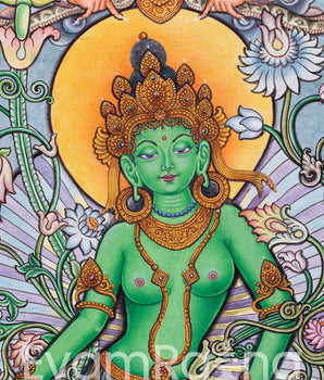 Captivating Newari Pauba Print Of Mother Green Tara Buddha | High Quality Canvas Art Print Of Tara